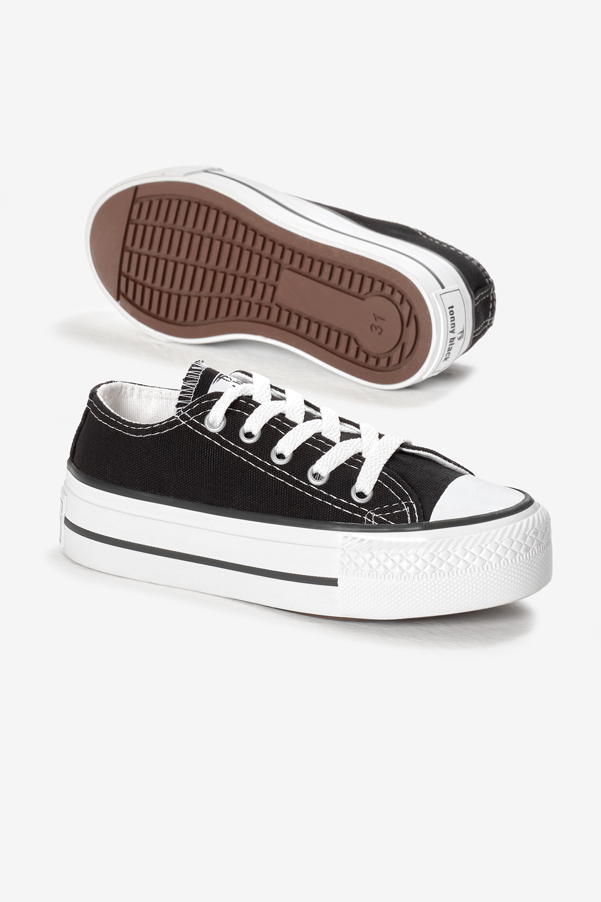 Çocuk Unisex Siyah Termo Kalın Taban Bağcıklı Keten Spor Ayakkabı - Görsel 5