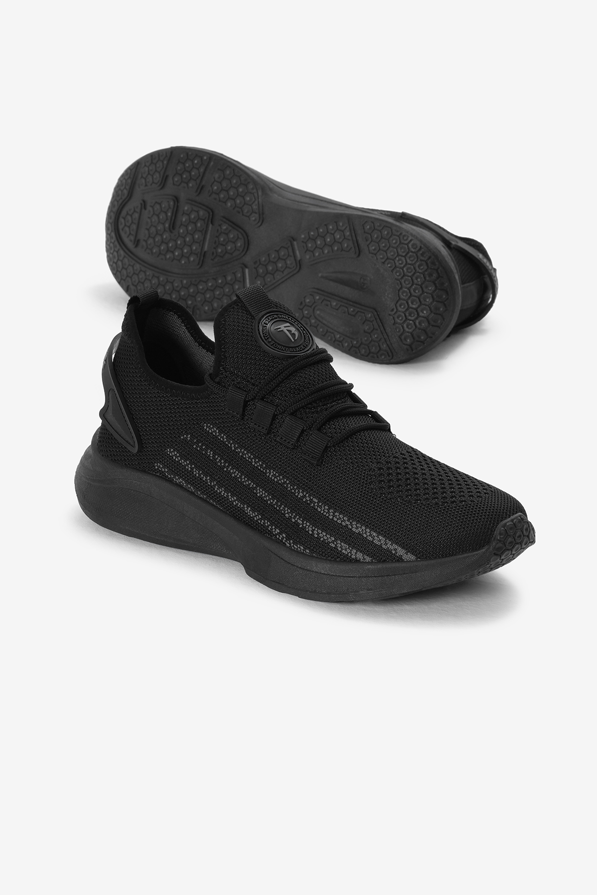 Unisex Siyah Termo Taban Şerit Detaylı Bağcıklı Triko Spor Ayakkabı - Görsel 5