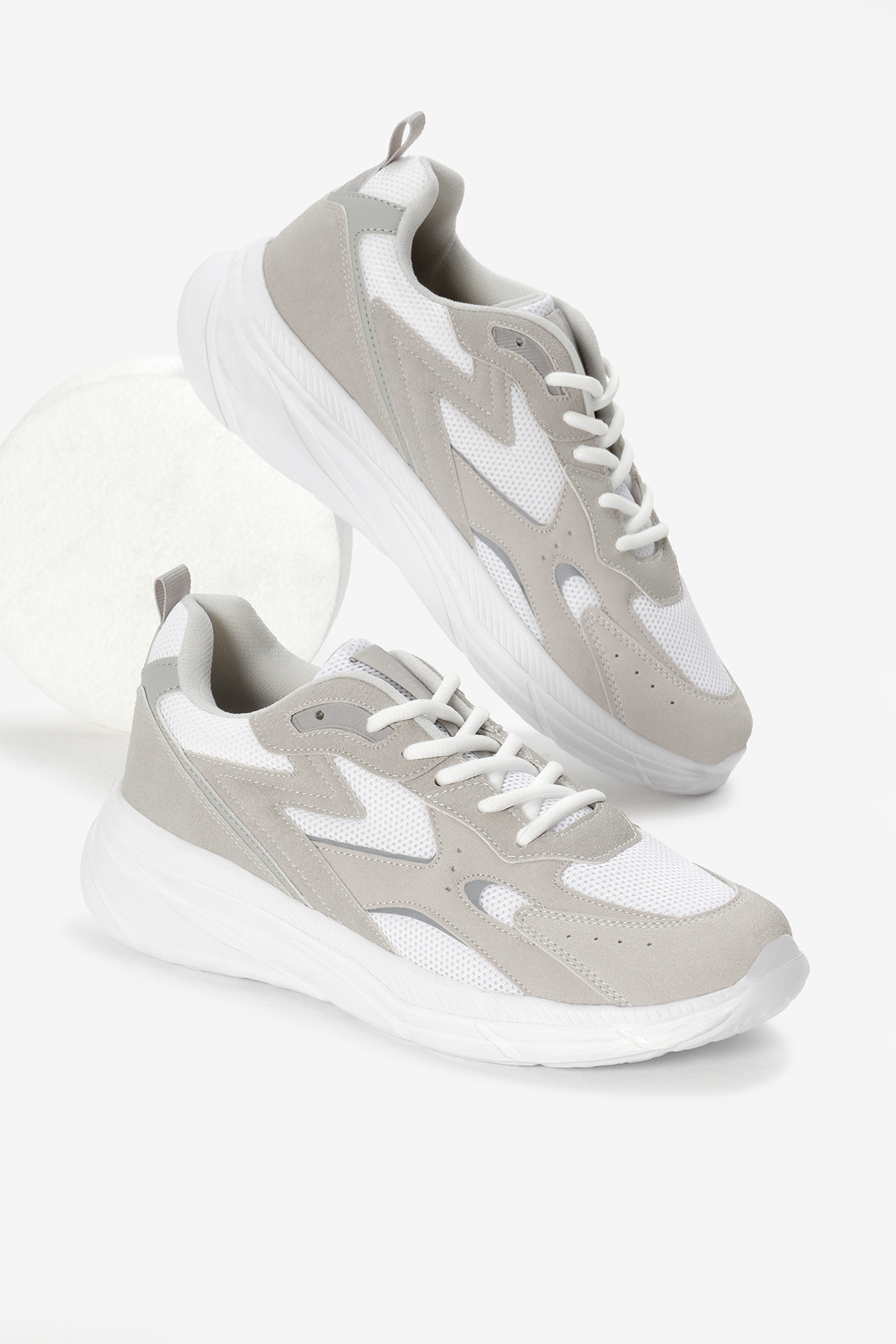 Erkek Gri Beyaz Faylon Taban Nefes Alabilen Kumaş Reflektörlü Dalgalı Desenli Spor Ayakkabı - Görsel 3