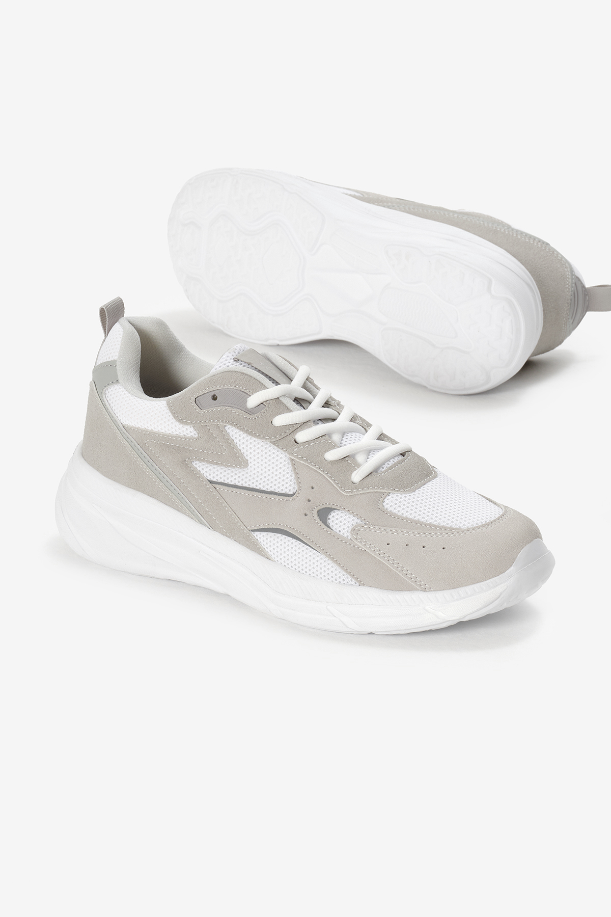 Erkek Gri Beyaz Faylon Taban Nefes Alabilen Kumaş Reflektörlü Dalgalı Desenli Spor Ayakkabı - Görsel 5