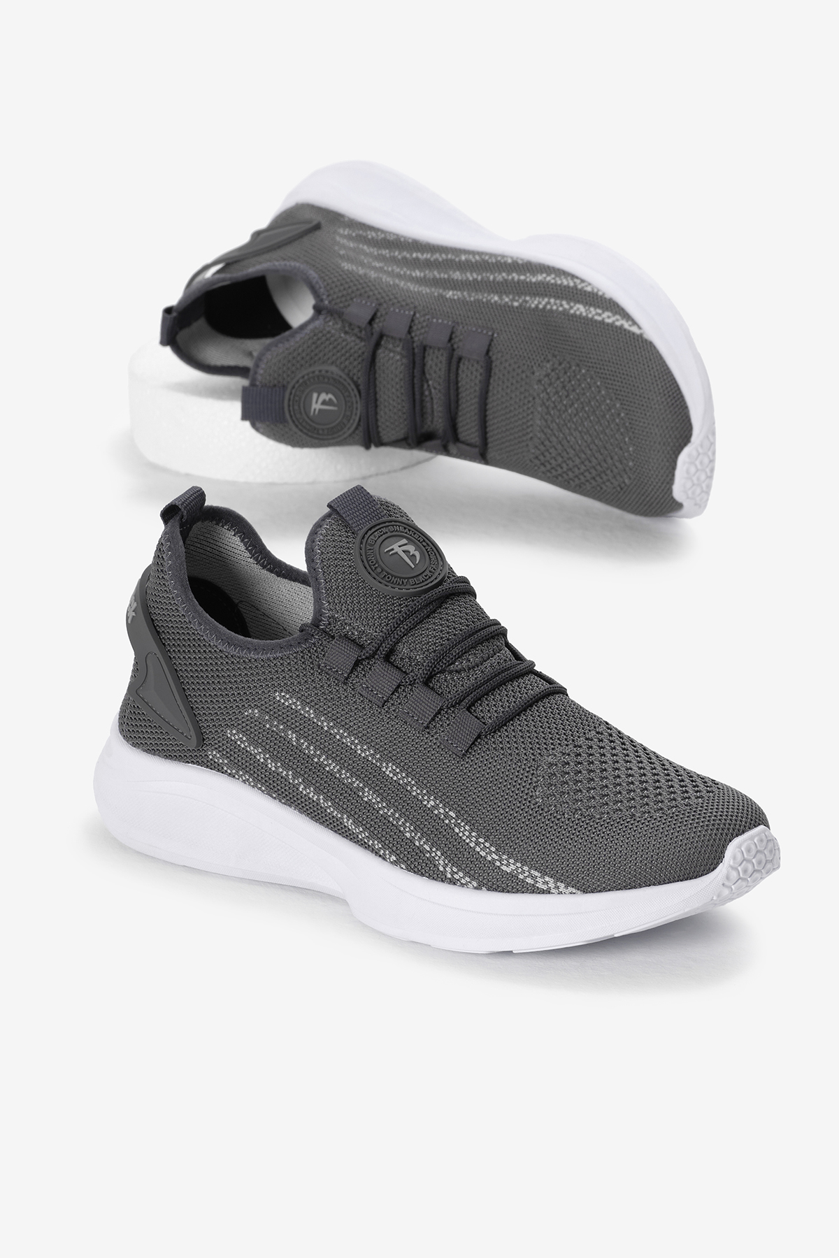 Unisex Füme Termo Taban Şerit Detaylı Bağcıklı Triko Spor Ayakkabı - Görsel 3