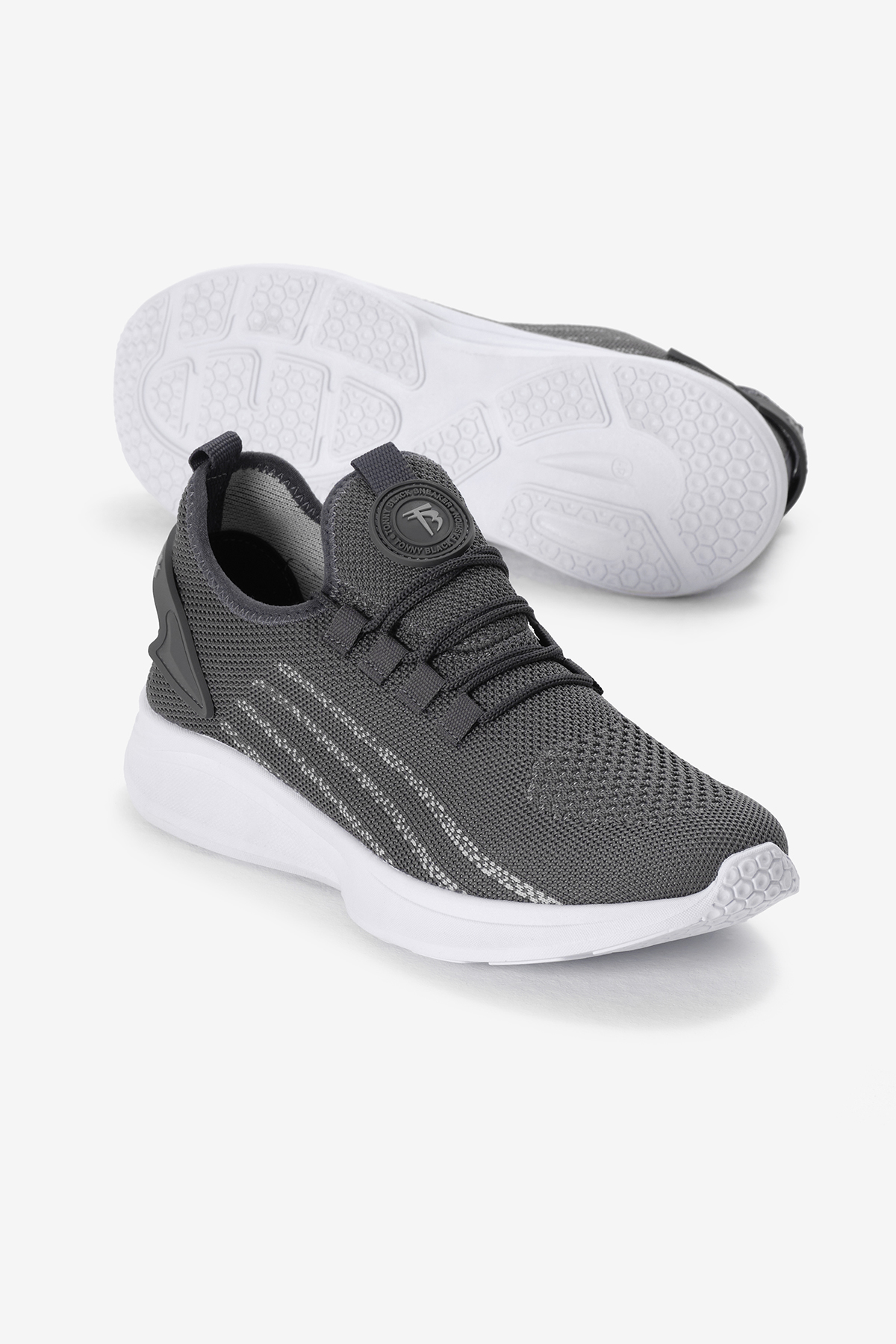 Unisex Füme Termo Taban Şerit Detaylı Bağcıklı Triko Spor Ayakkabı - Görsel 5