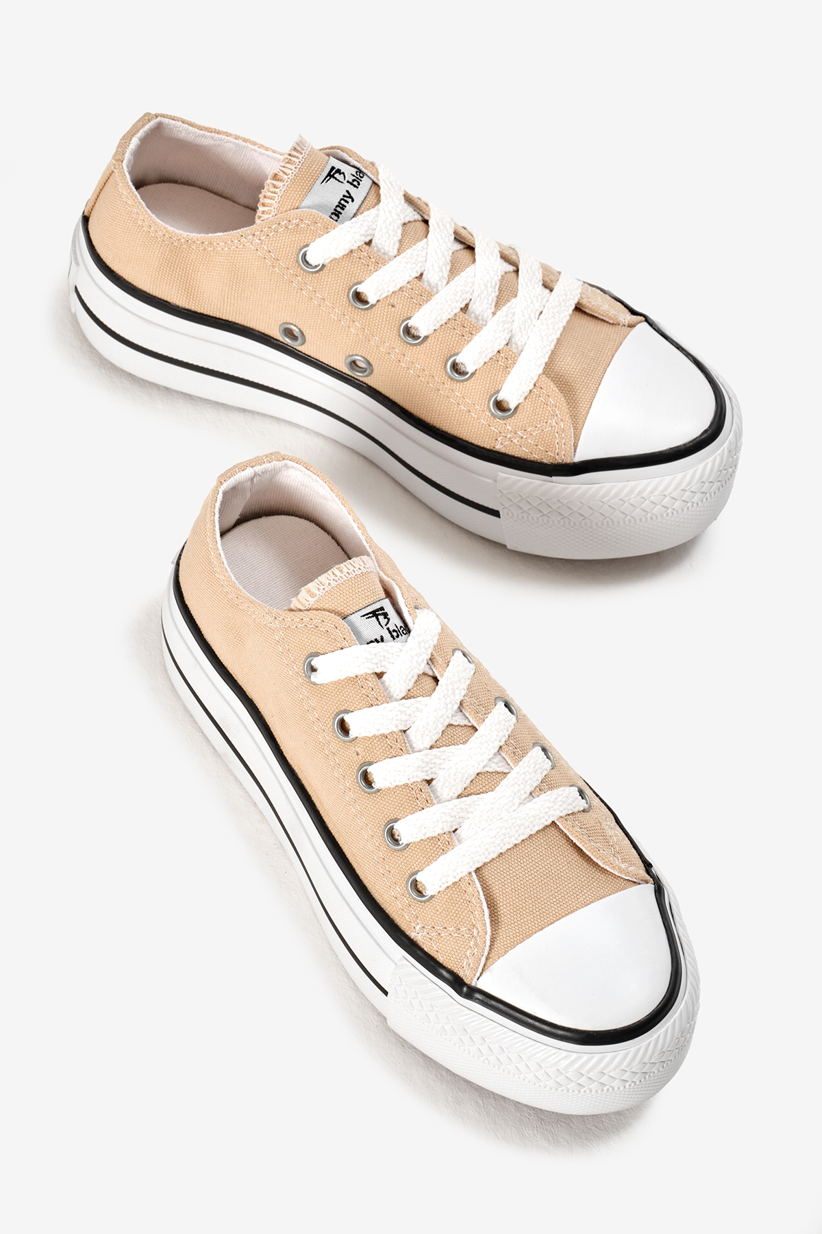 Çocuk Unisex Bej Termo Kalın Taban Bağcıklı Keten Spor Ayakkabı - Görsel 4