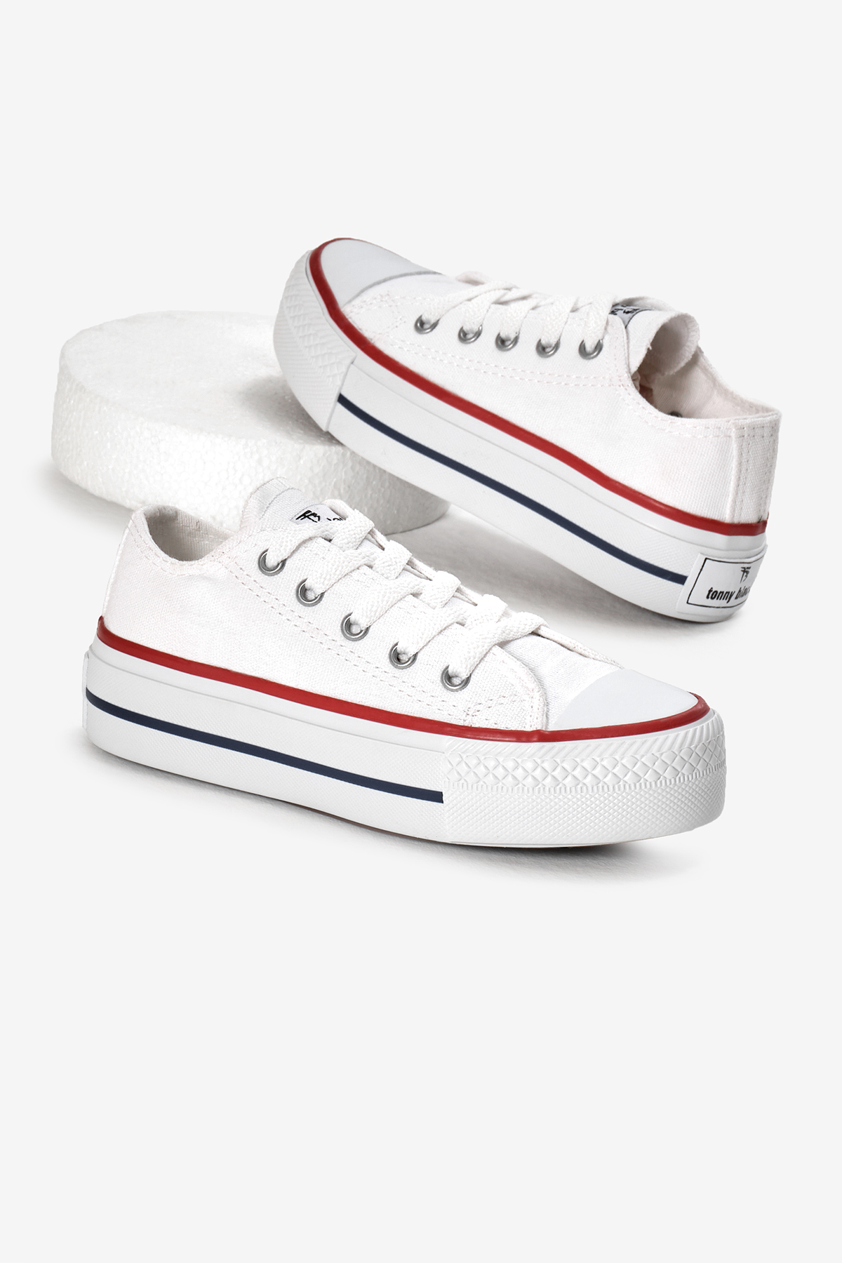 Çocuk Unisex Beyaz Termo Kalın Taban Bağcıklı Keten Spor Ayakkabı - Görsel 3