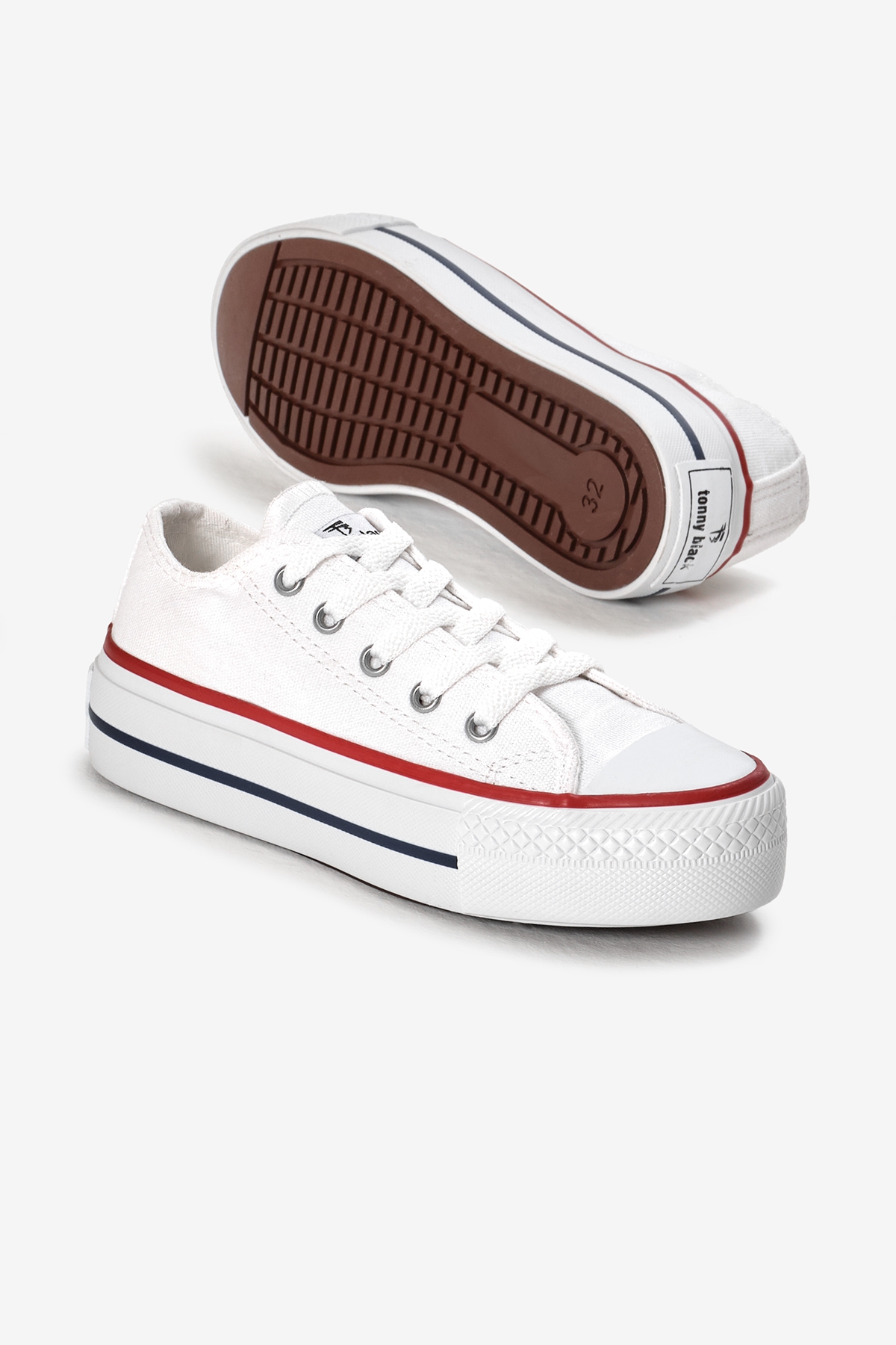 Çocuk Unisex Beyaz Termo Kalın Taban Bağcıklı Keten Spor Ayakkabı - Görsel 5