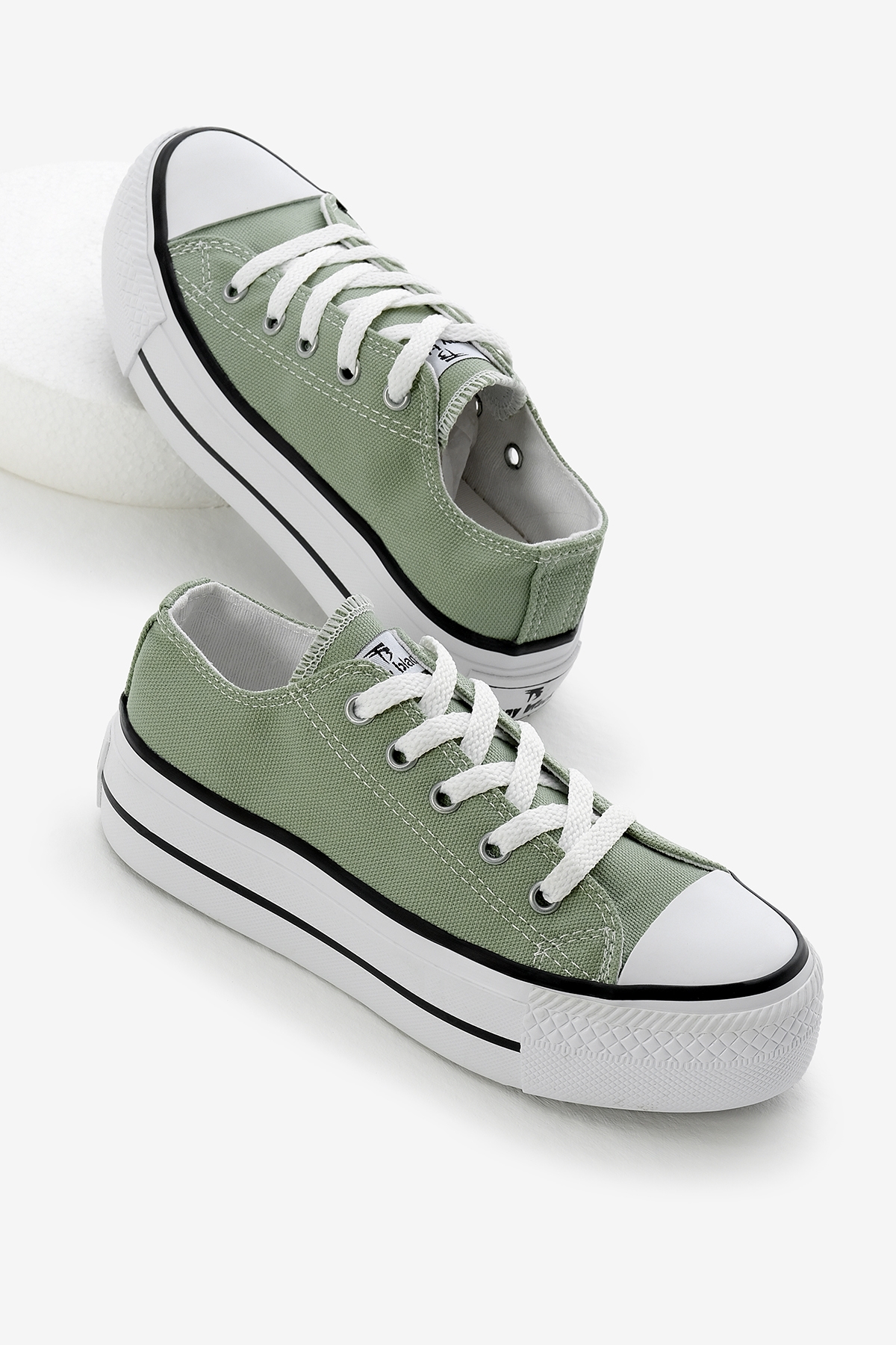 Çocuk Unisex Mint Yeşili Termo Kalın Taban Bağcıklı Keten Spor Ayakkabı - Görsel 2