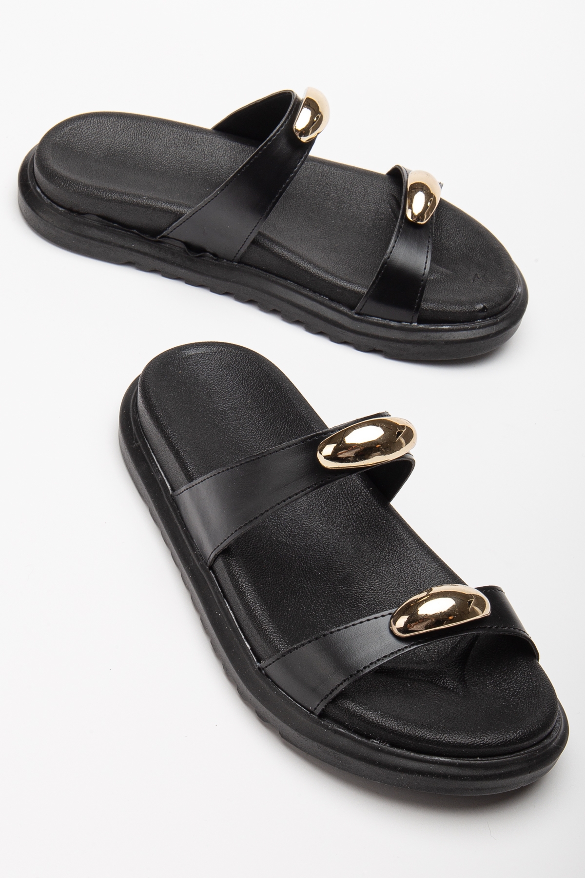 Kadın Siyah Çift Bantlı Toka Detaylı Terlik - Görsel 3