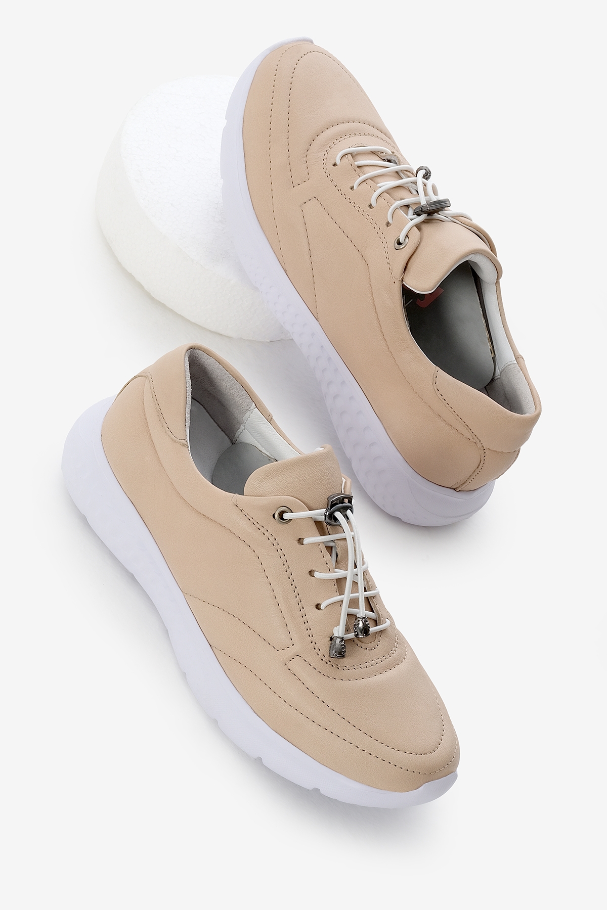 Kadın Ten Poli Taban Lastik Bağcıklı İçi Dışı Hakiki Deri Günlük Ayakkabı - Görsel 2