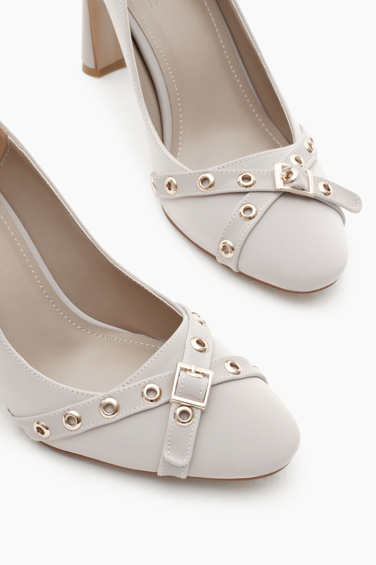 Kadın Taş Neolit Taban Önü Şerit Tokalı Yüksek Topuklu Ayakkabı - Görsel 4