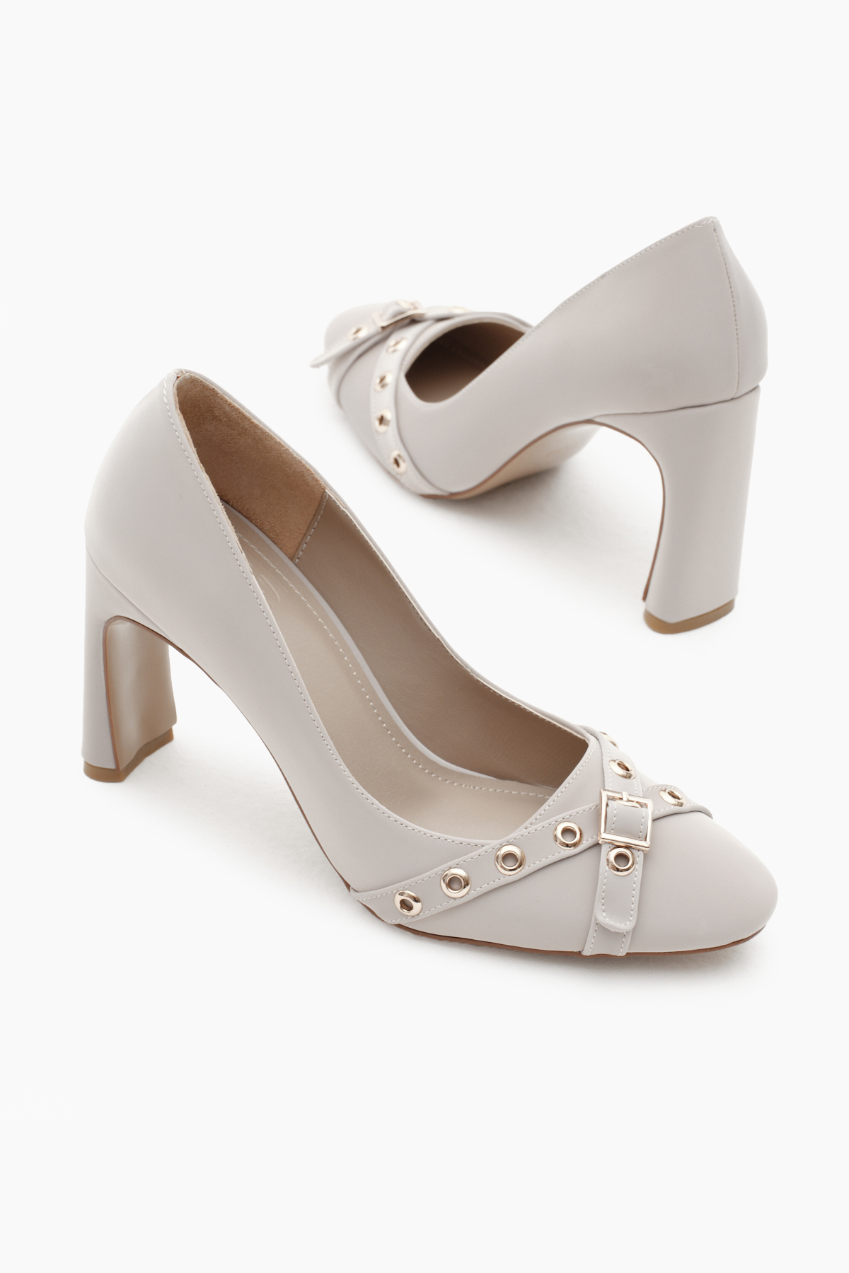 Kadın Taş Neolit Taban Önü Şerit Tokalı Yüksek Topuklu Ayakkabı - Görsel 5