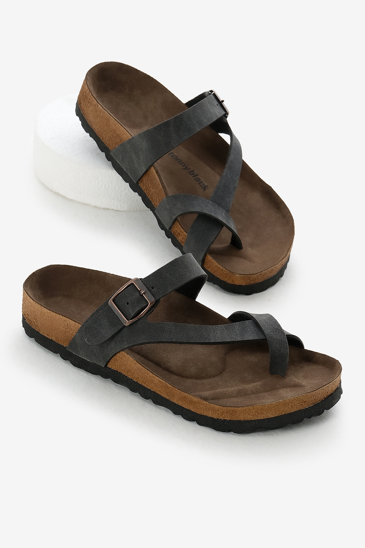 Kadın Füme Rahat Kalıp Poli Taban Çapraz Model Nubuk Parmak Arası Terlik - Görsel 3