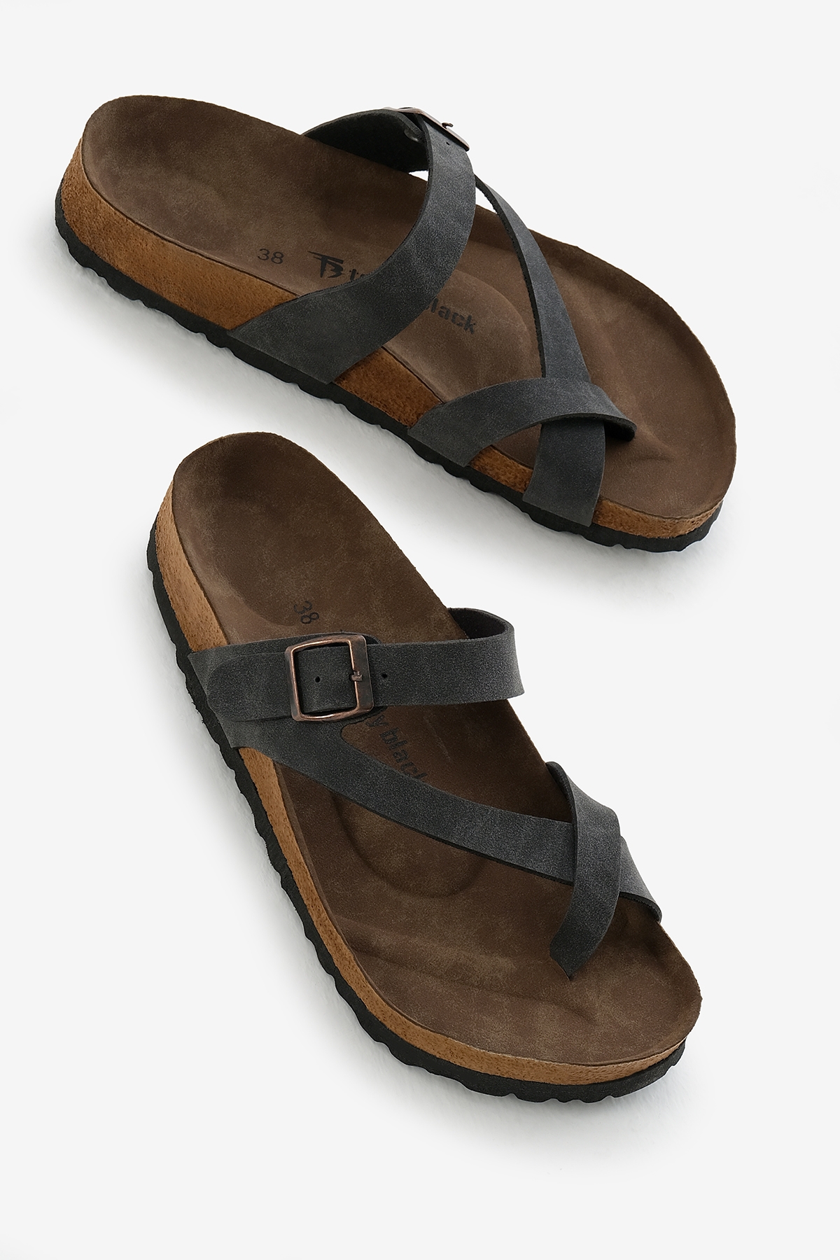 Kadın Füme Rahat Kalıp Poli Taban Çapraz Model Nubuk Parmak Arası Terlik - Görsel 4