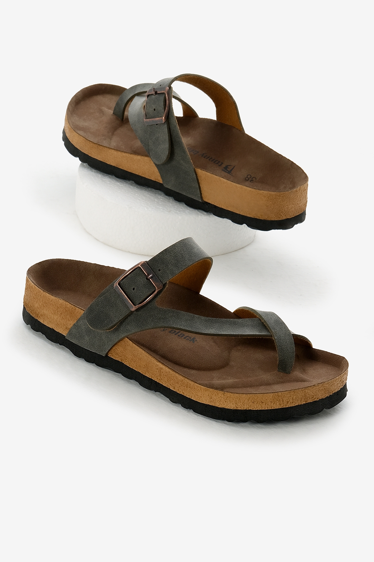 Kadın Haki Rahat Kalıp Poli Taban Çapraz Model Nubuk Parmak Arası Terlik - Görsel 2