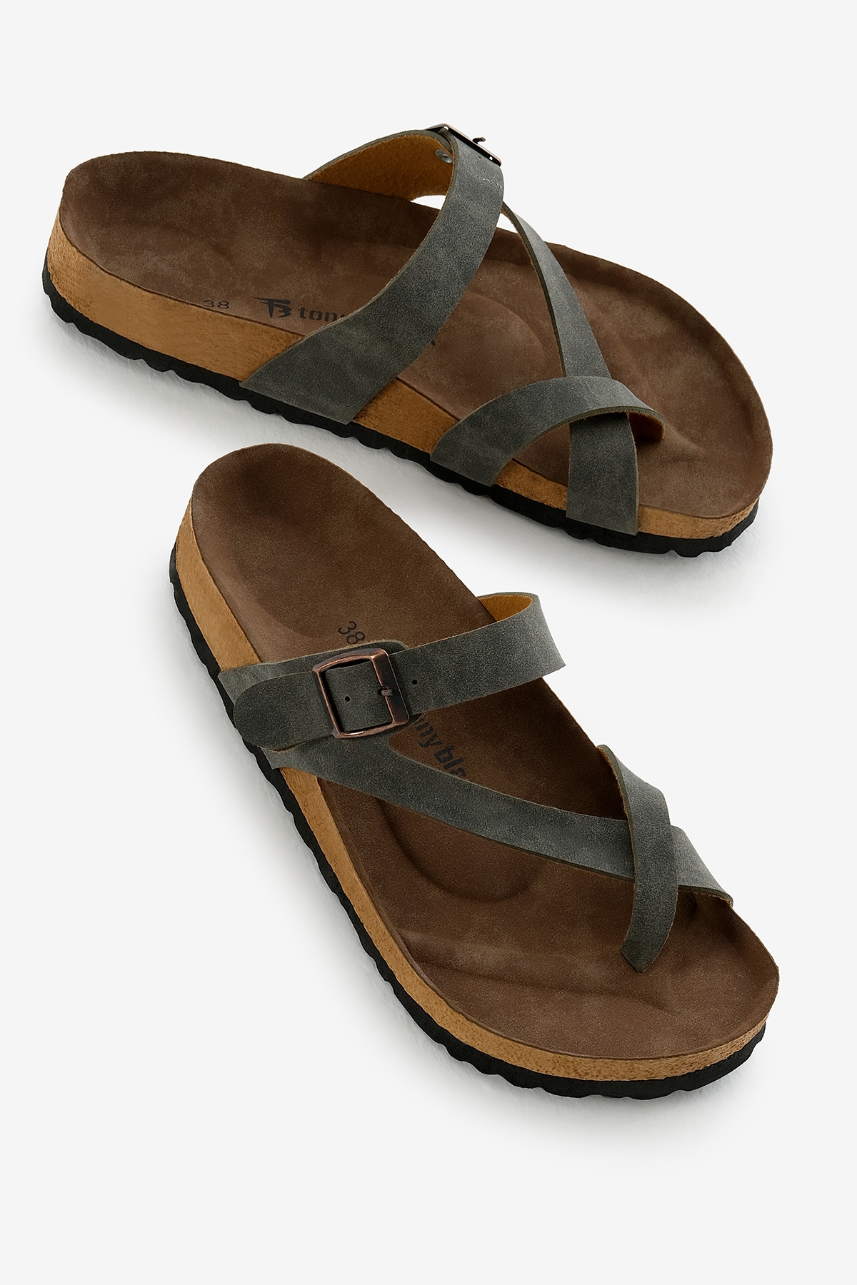 Kadın Haki Rahat Kalıp Poli Taban Çapraz Model Nubuk Parmak Arası Terlik - Görsel 4