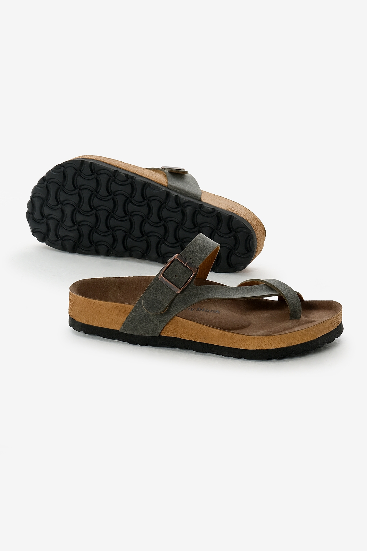 Kadın Haki Rahat Kalıp Poli Taban Çapraz Model Nubuk Parmak Arası Terlik - Görsel 5