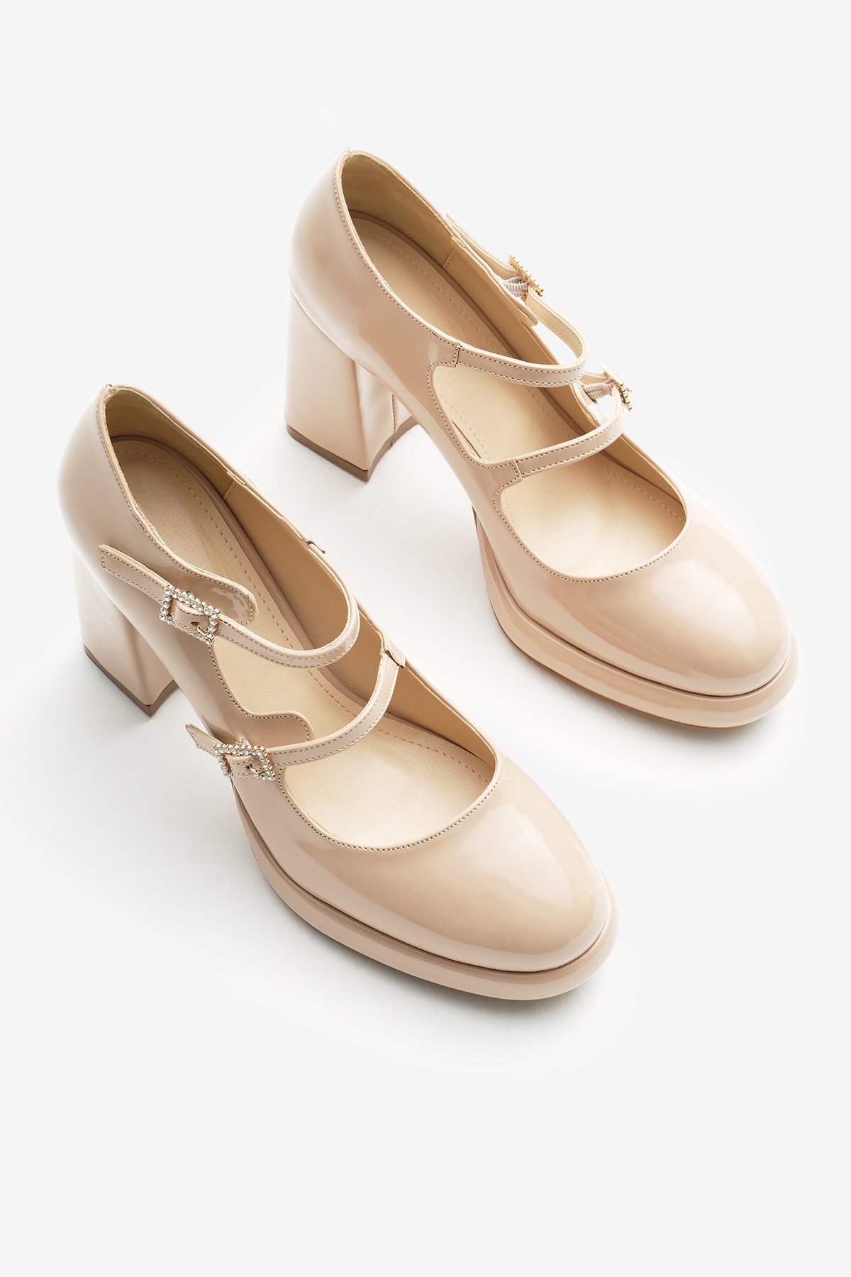 Kadın Ten Neolit Taban Çift Bantlı Kalın Topuklu Ayakkabı - Görsel 4