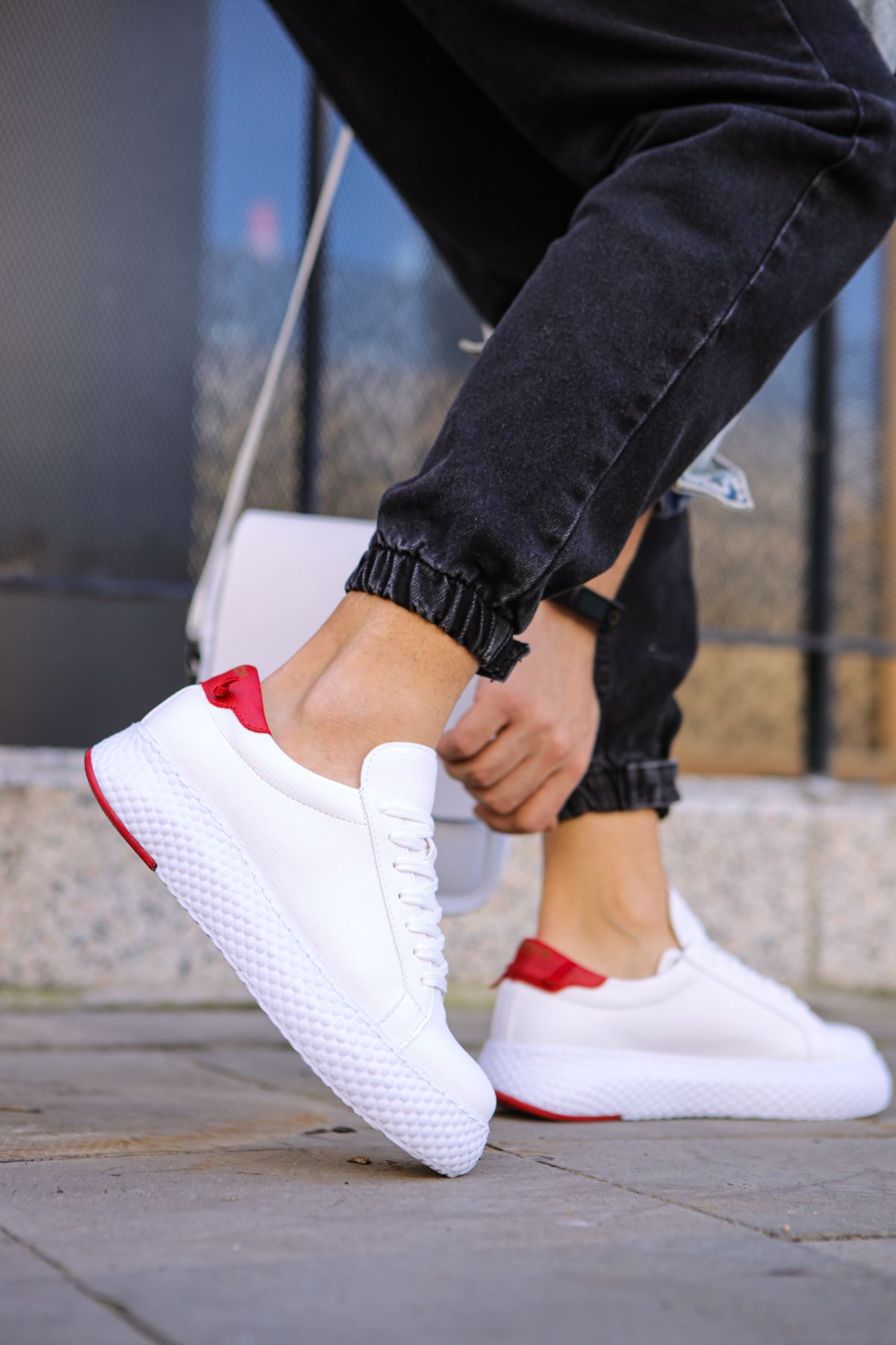 Bağcıklı Erkek Günlük Ayakkabı Beyaz Kırmızı - Görsel 5