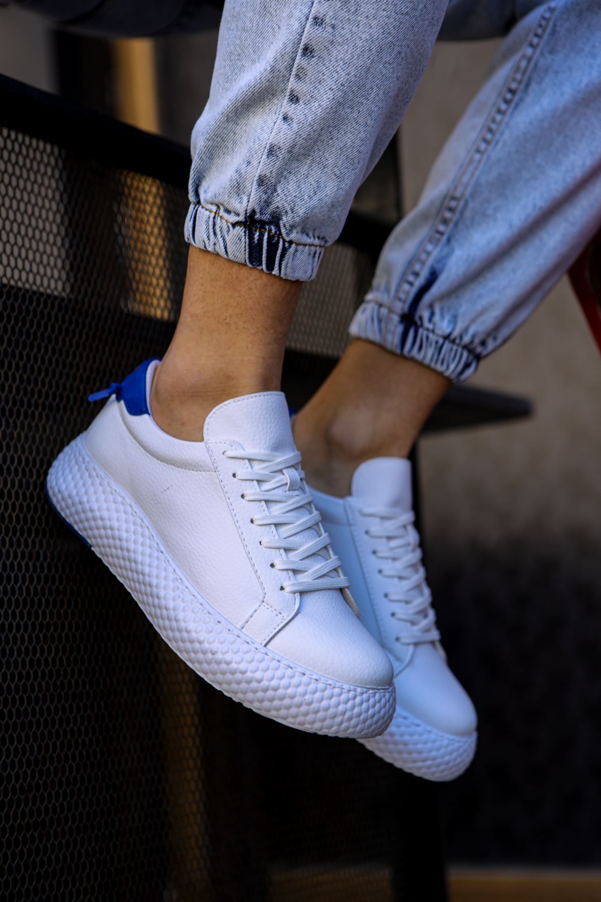 Bağcıklı Erkek Günlük Ayakkabı Beyaz Saks Mavi - Görsel 2