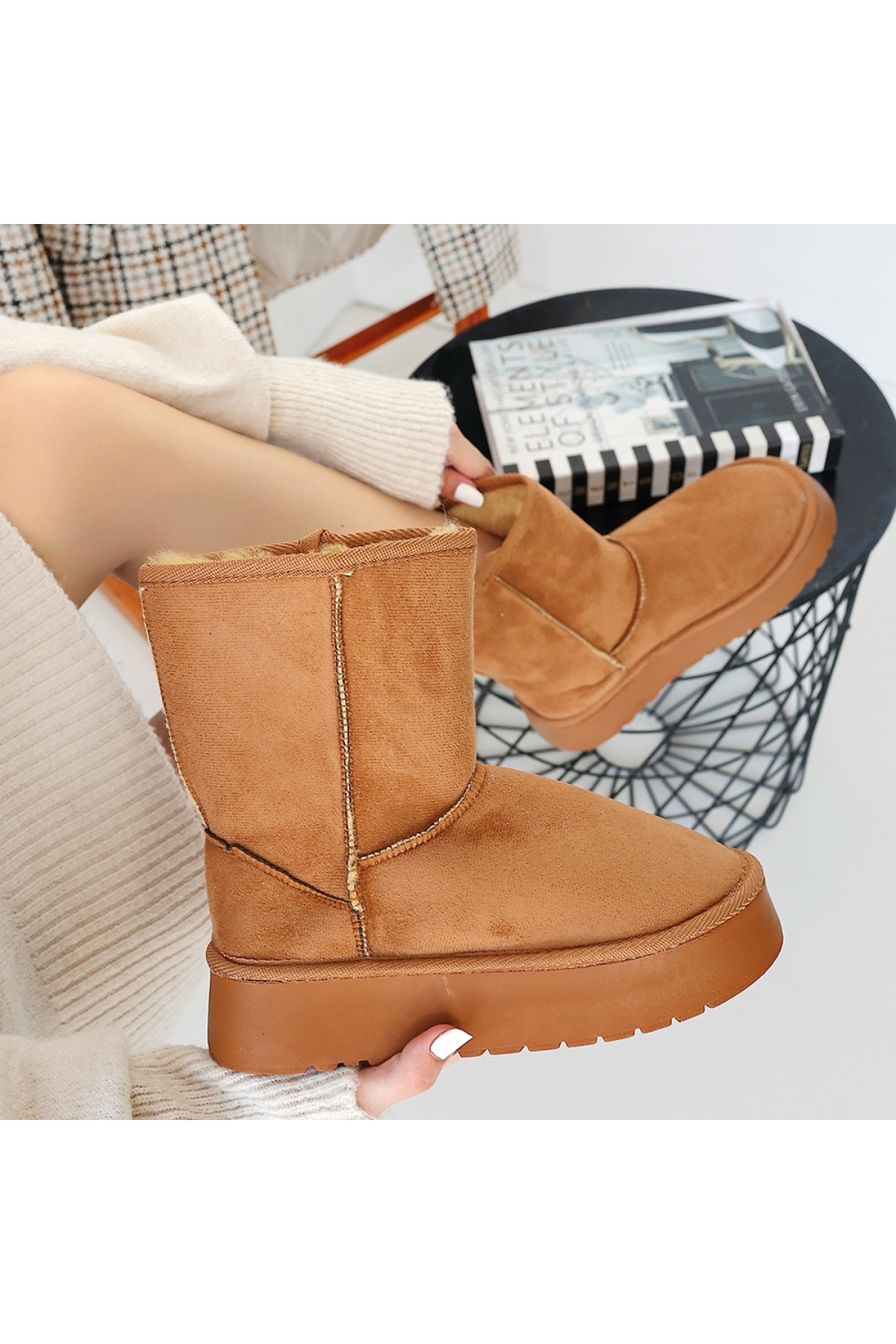 Taba Süet Kadın Düz Bot - Görsel 5