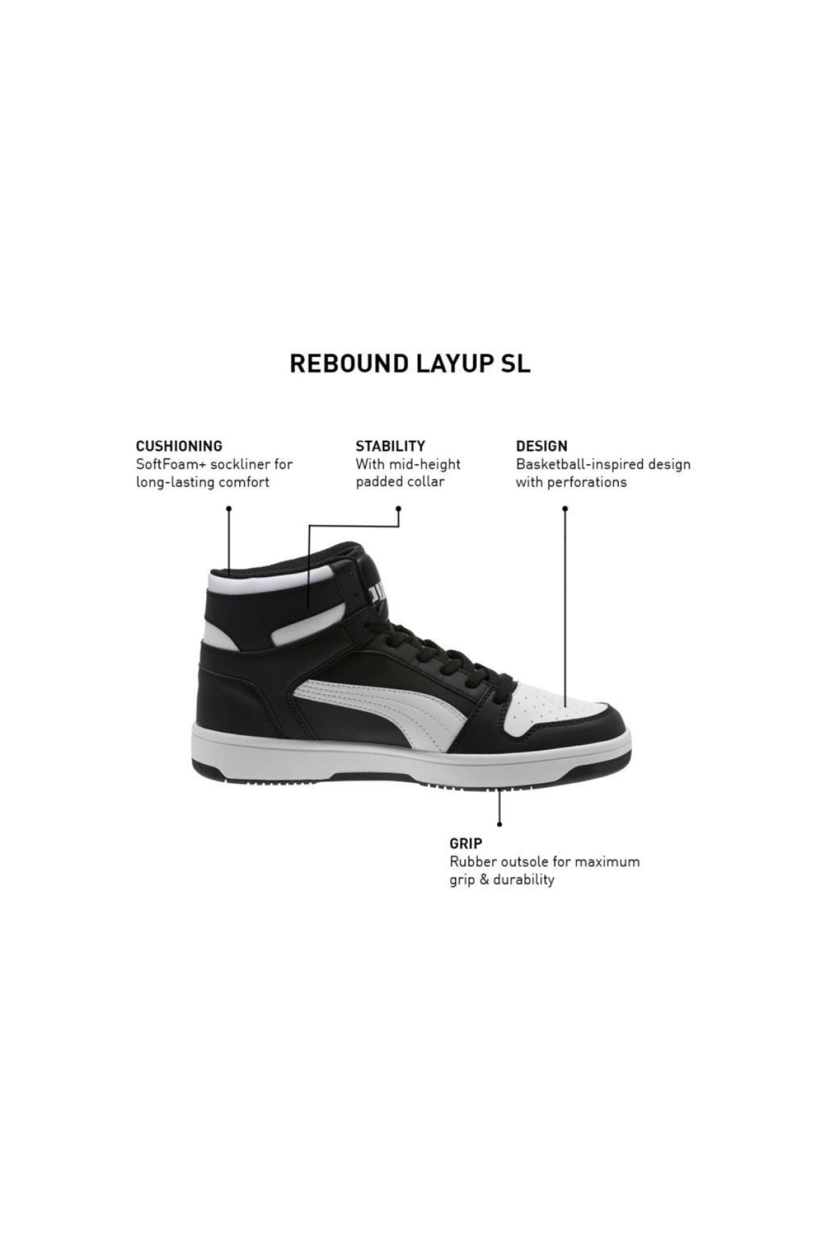 369573 Rebound Lay Up Sl Spor Ayakkabı Siyah-Beyaz - Görsel 3