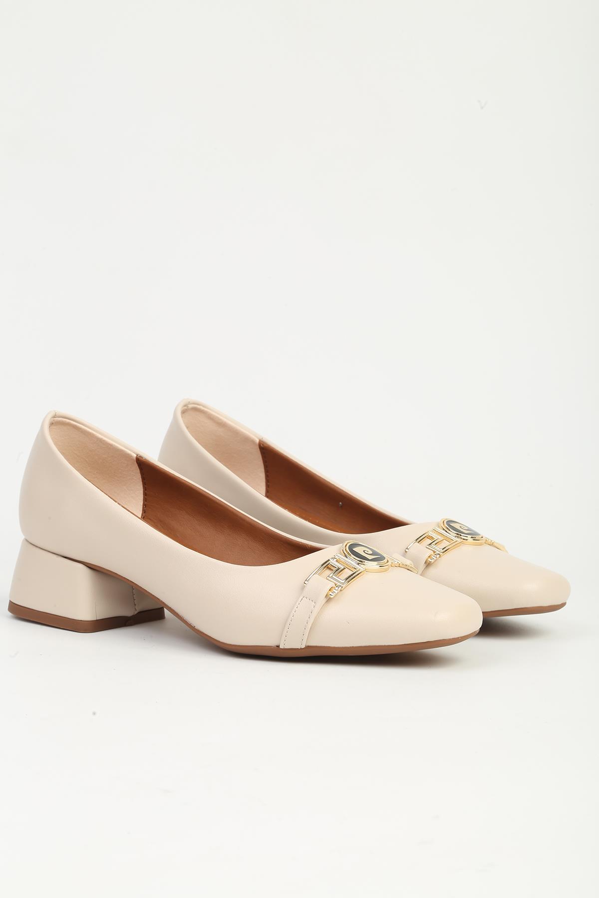 Krem Kadın Topuklu Ayakkabı PC-55128 - Görsel 2