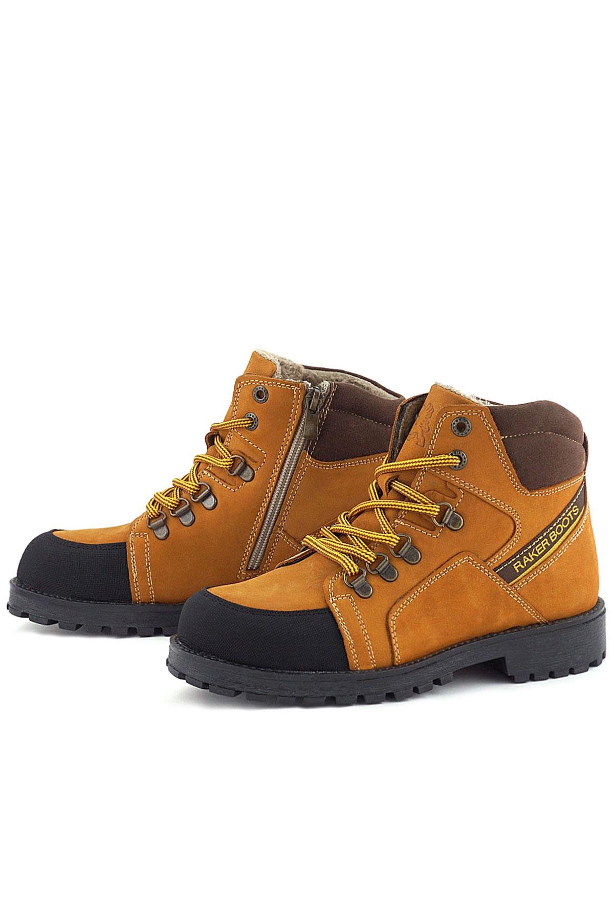 Hakiki Deri Sarı Kahve Bağcıklı Fermuarlı Çocuk Bot - Görsel 6
