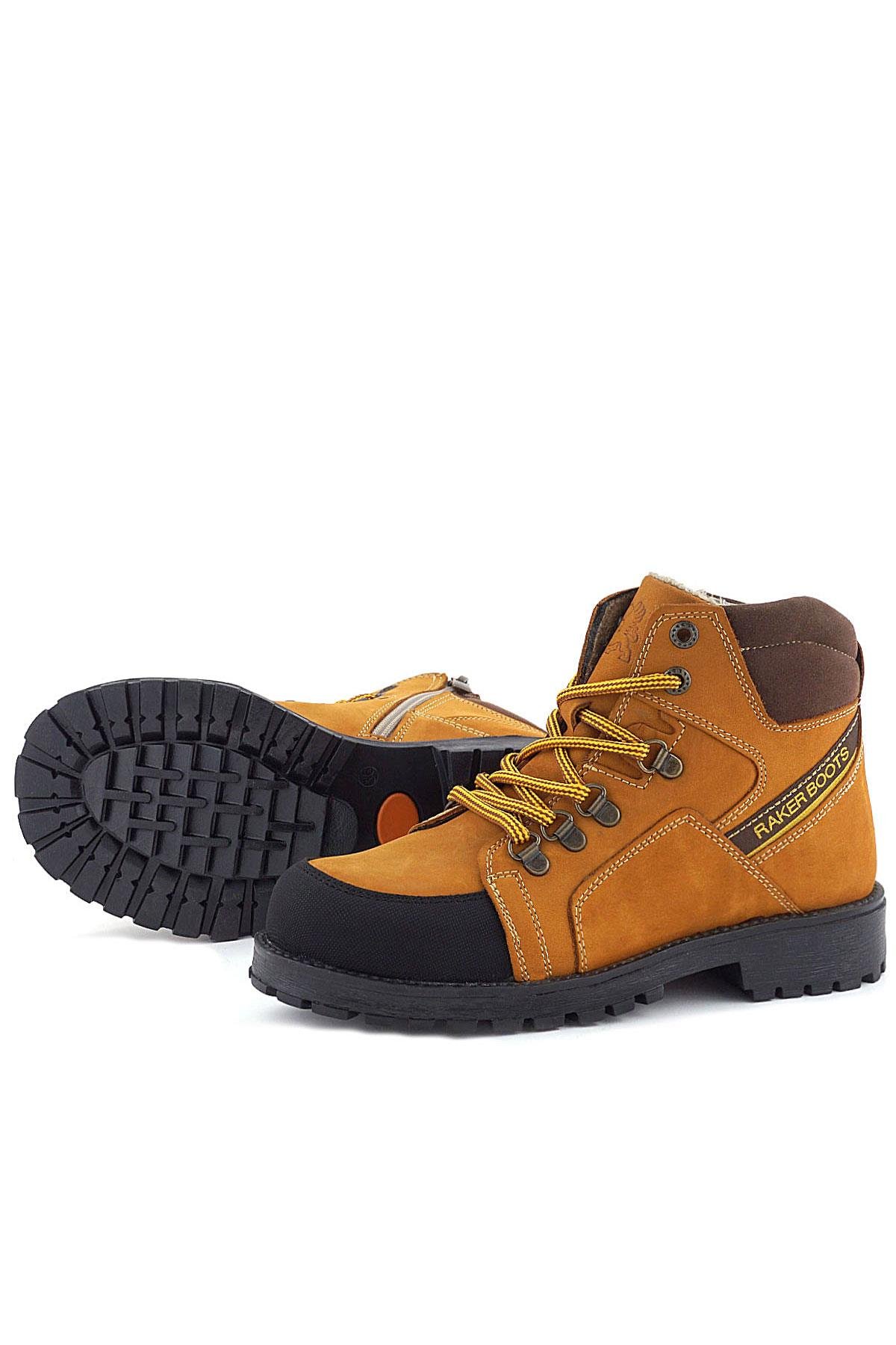 Hakiki Deri Sarı Kahve Bağcıklı Fermuarlı Çocuk Bot - Görsel 7