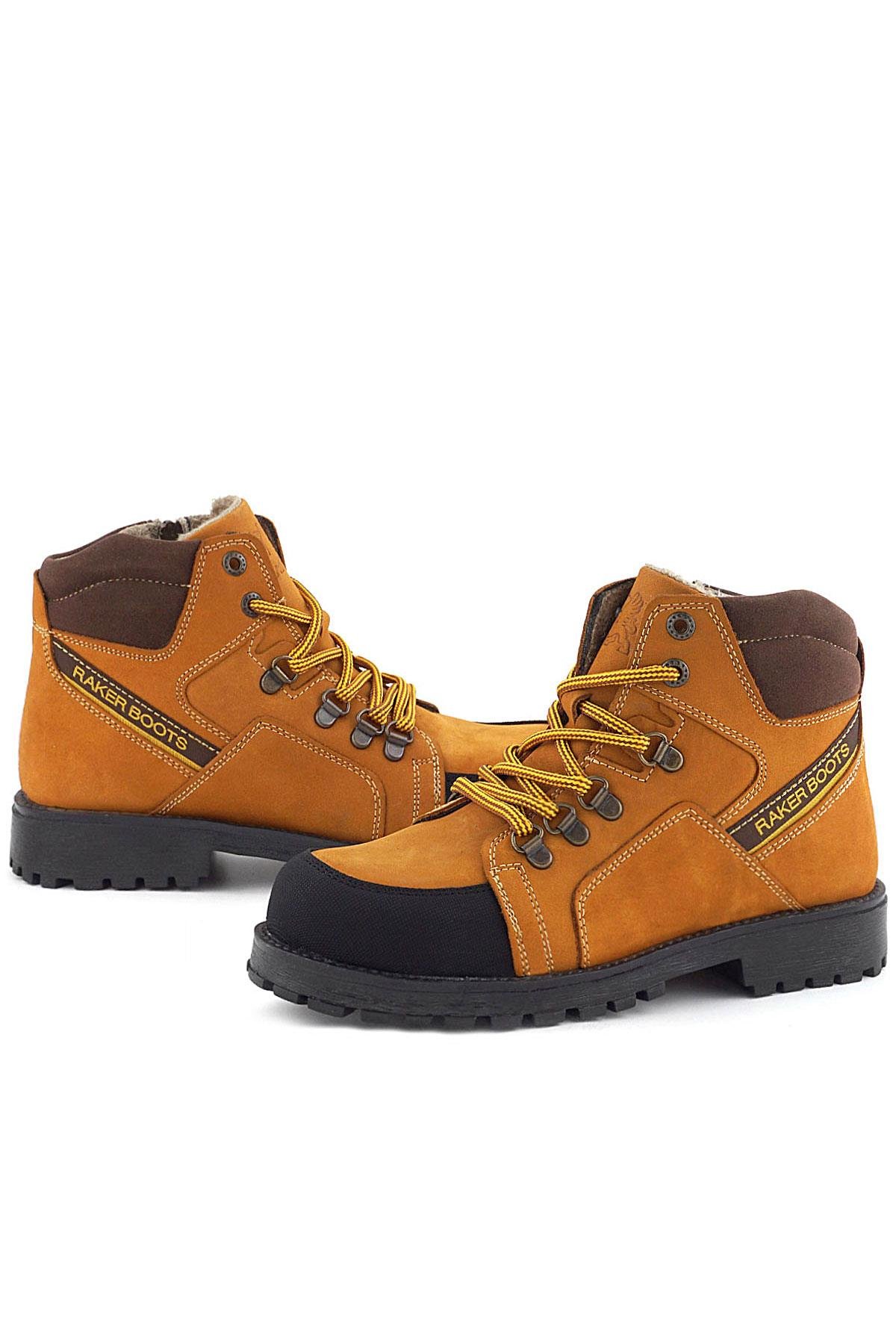 Hakiki Deri Sarı Kahve Bağcıklı Fermuarlı Çocuk Bot - Görsel 8