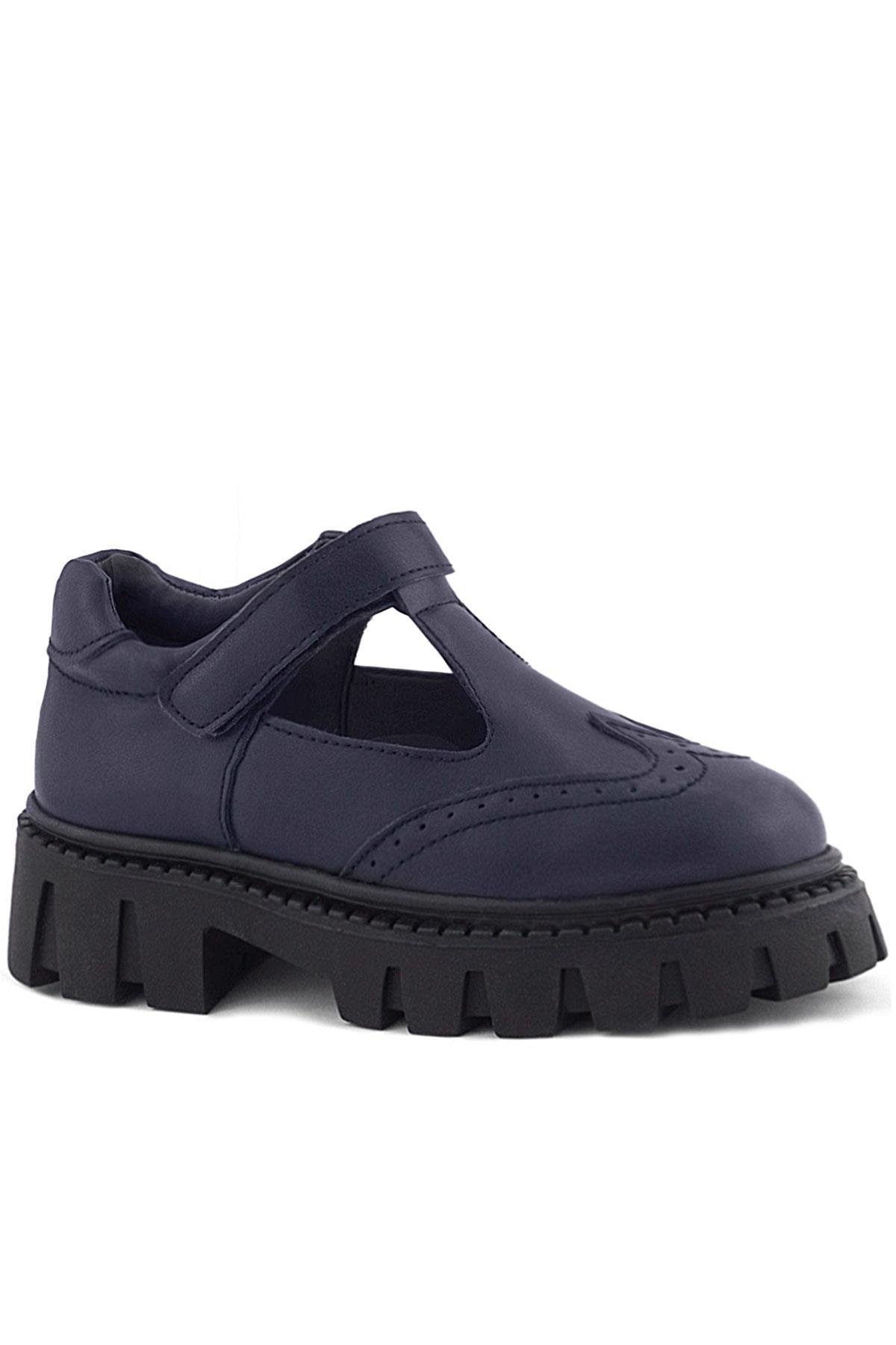 Lacivert Mat Cırtlı Kız Çocuk Okul Ayakkabı - Görsel 2