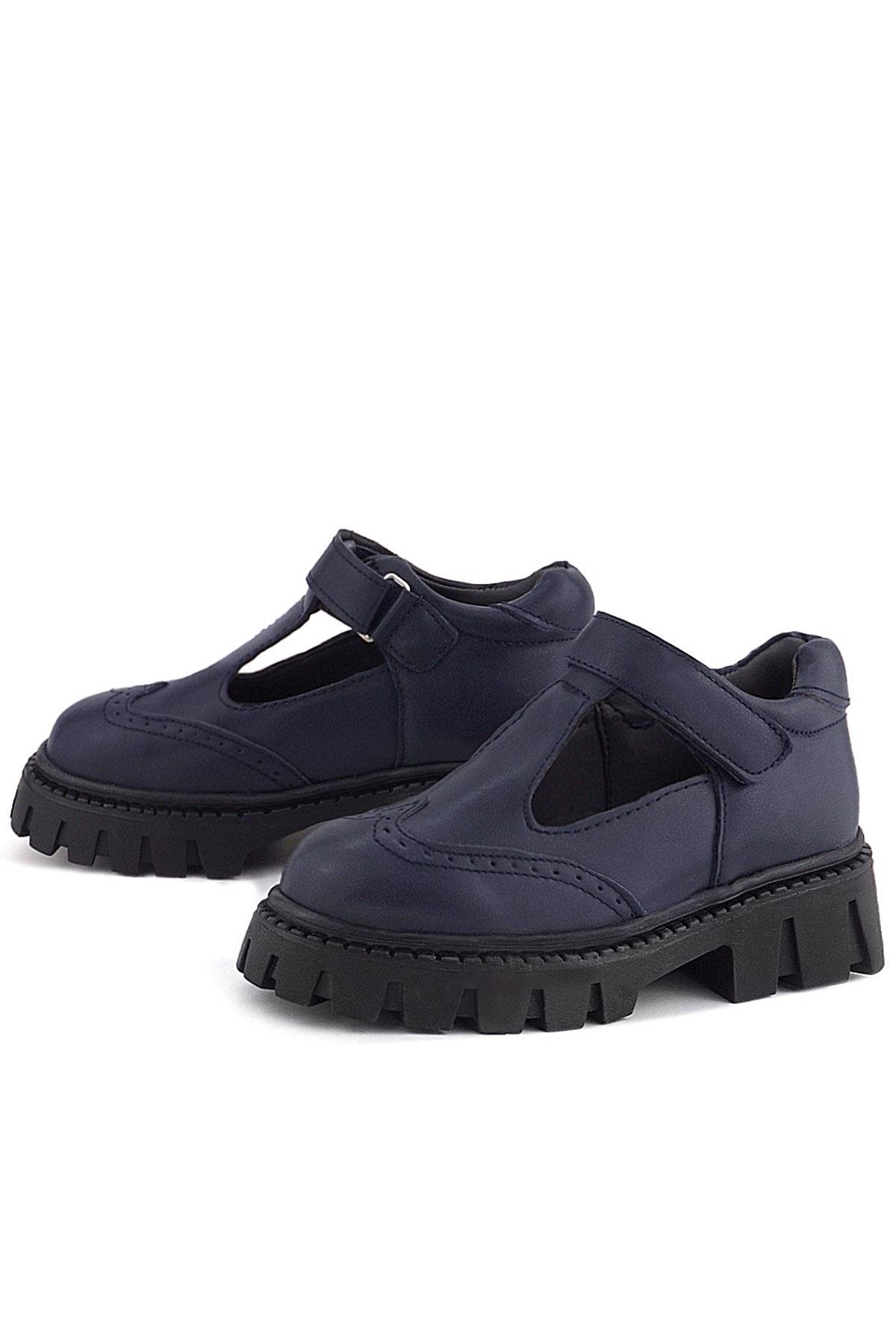 Lacivert Mat Cırtlı Kız Çocuk Okul Ayakkabı - Görsel 6