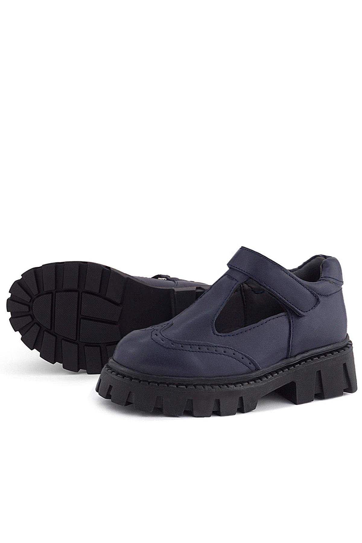 Lacivert Mat Cırtlı Kız Çocuk Okul Ayakkabı - Görsel 7