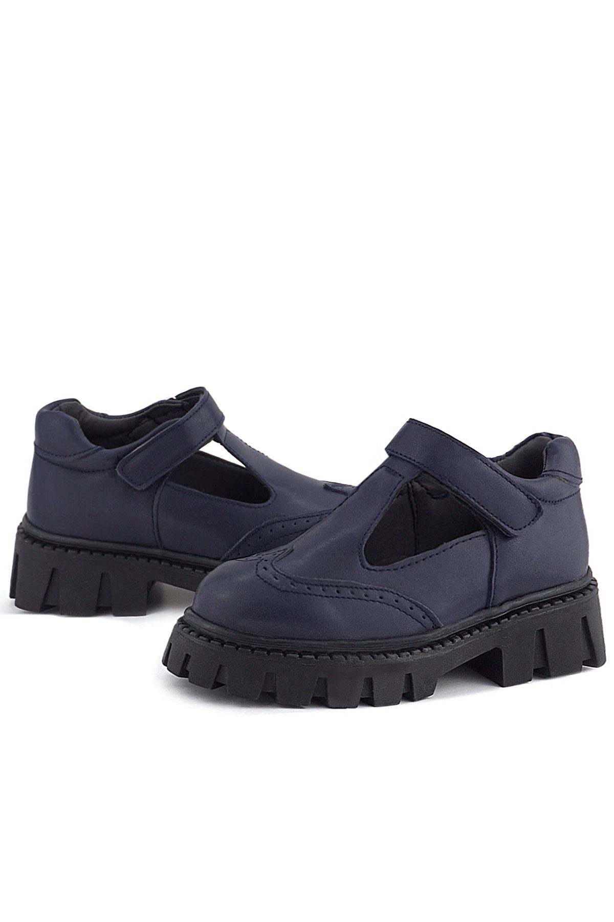 Lacivert Mat Cırtlı Kız Çocuk Okul Ayakkabı - Görsel 8