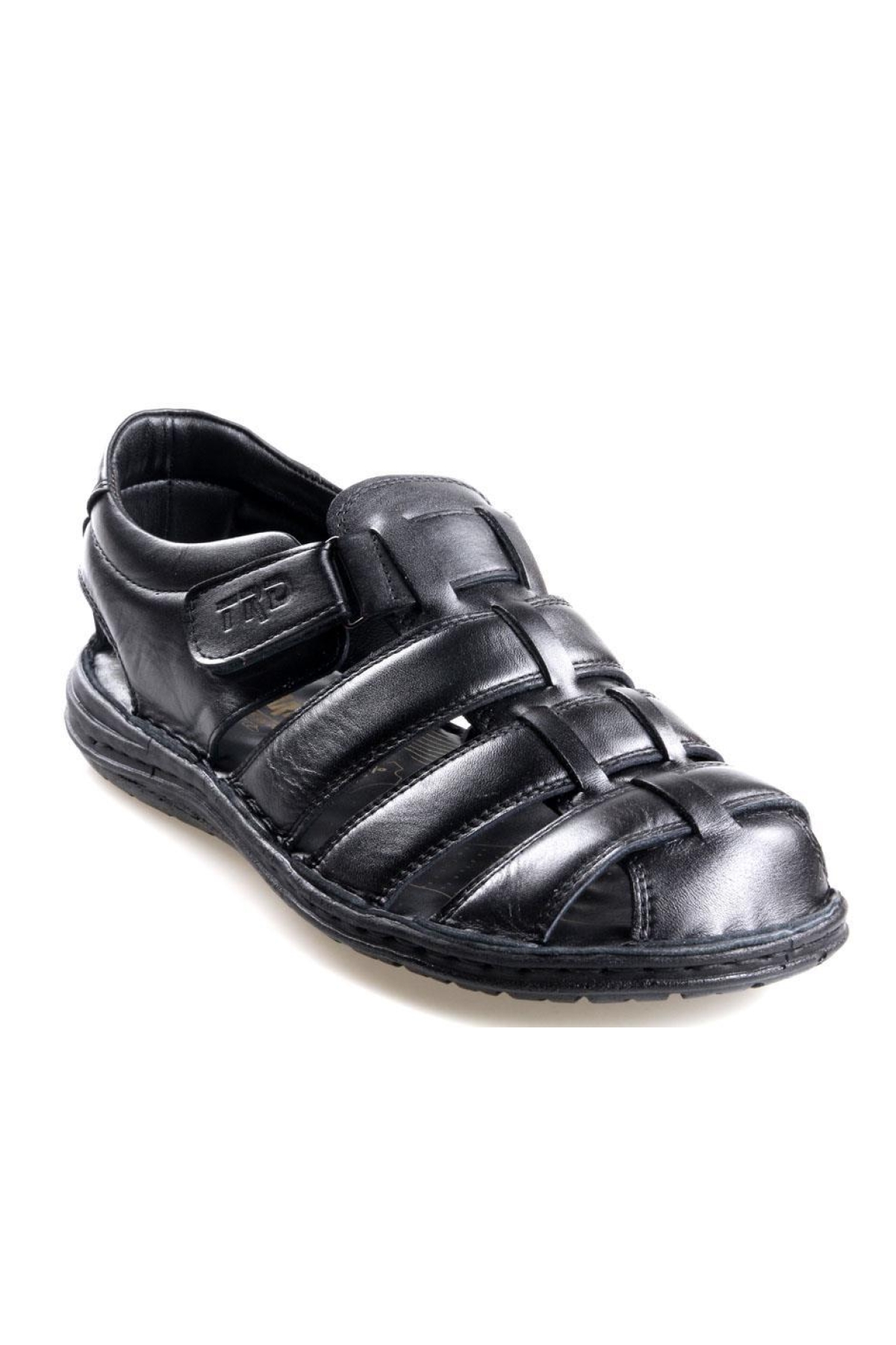 Tardelli 180 Erkek Büyük Numara (45-48) Ortapedik Masaj Tabanlı Hakiki Siyah Deri Sandalet Ayakkabı - Görsel 2