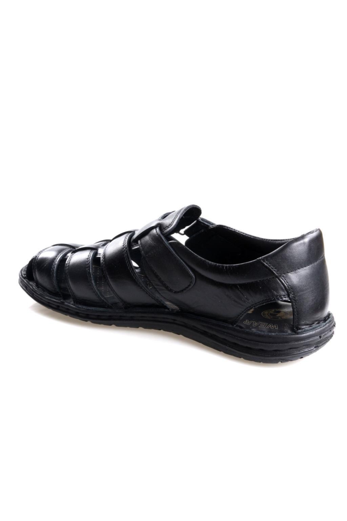Tardelli 180 Erkek Büyük Numara (45-48) Ortapedik Masaj Tabanlı Hakiki Siyah Deri Sandalet Ayakkabı - Görsel 3