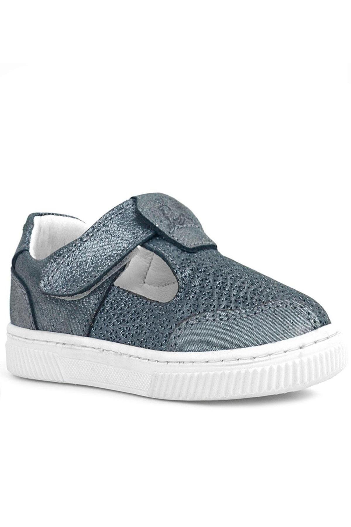 Bheem Hakiki Deri Gümüş Simli Cırtlı Bebek Sneaker Sandalet - Görsel 2