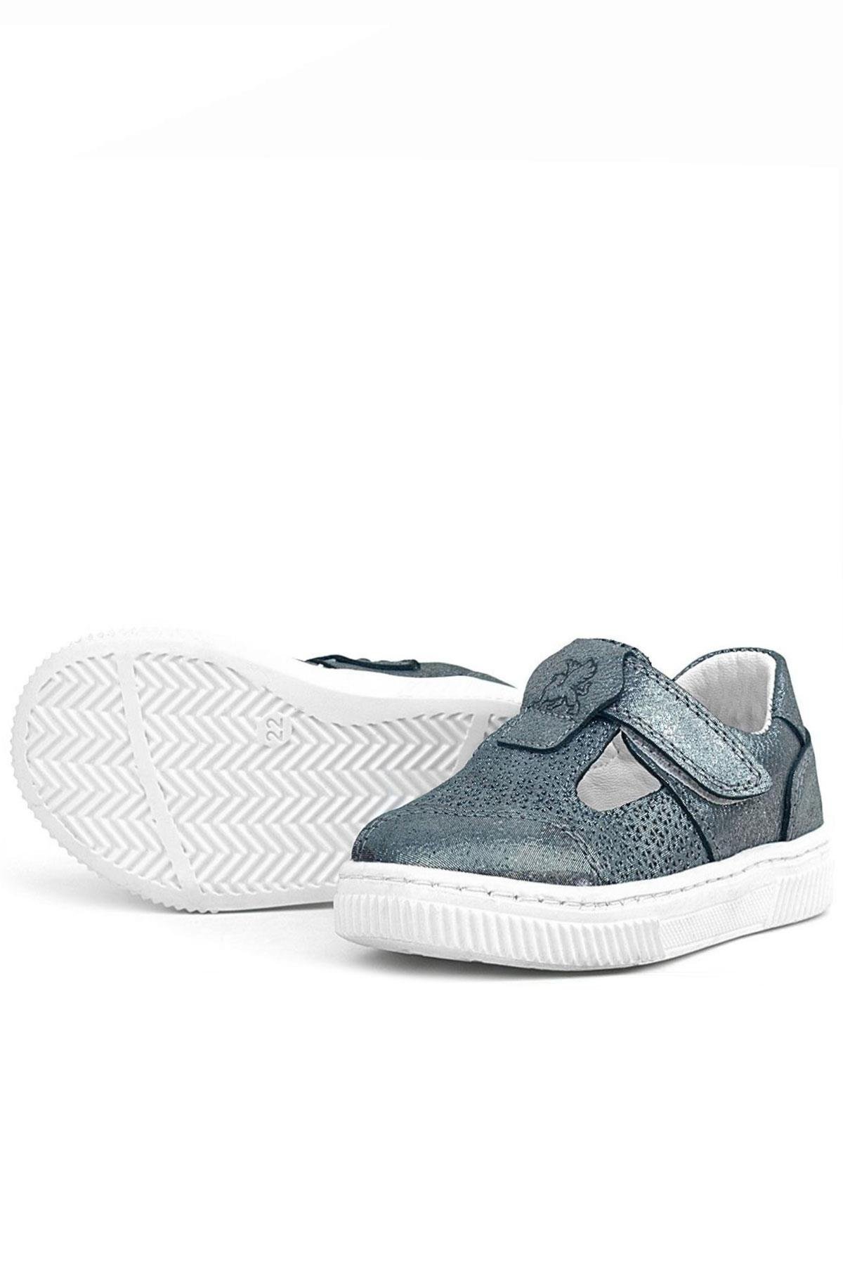 Bheem Hakiki Deri Gümüş Simli Cırtlı Bebek Sneaker Sandalet - Görsel 6