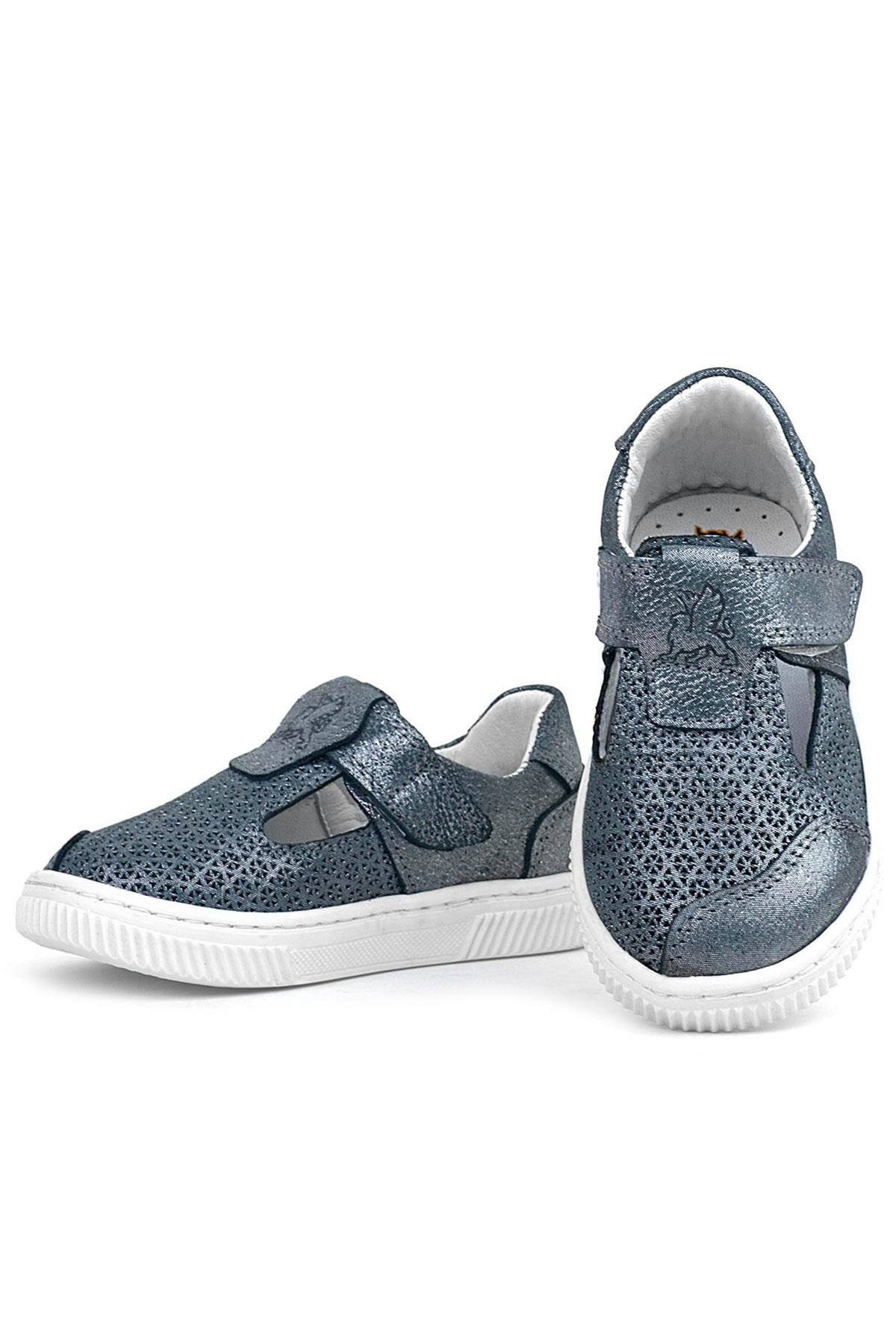 Bheem Hakiki Deri Gümüş Simli Cırtlı Bebek Sneaker Sandalet - Görsel 8