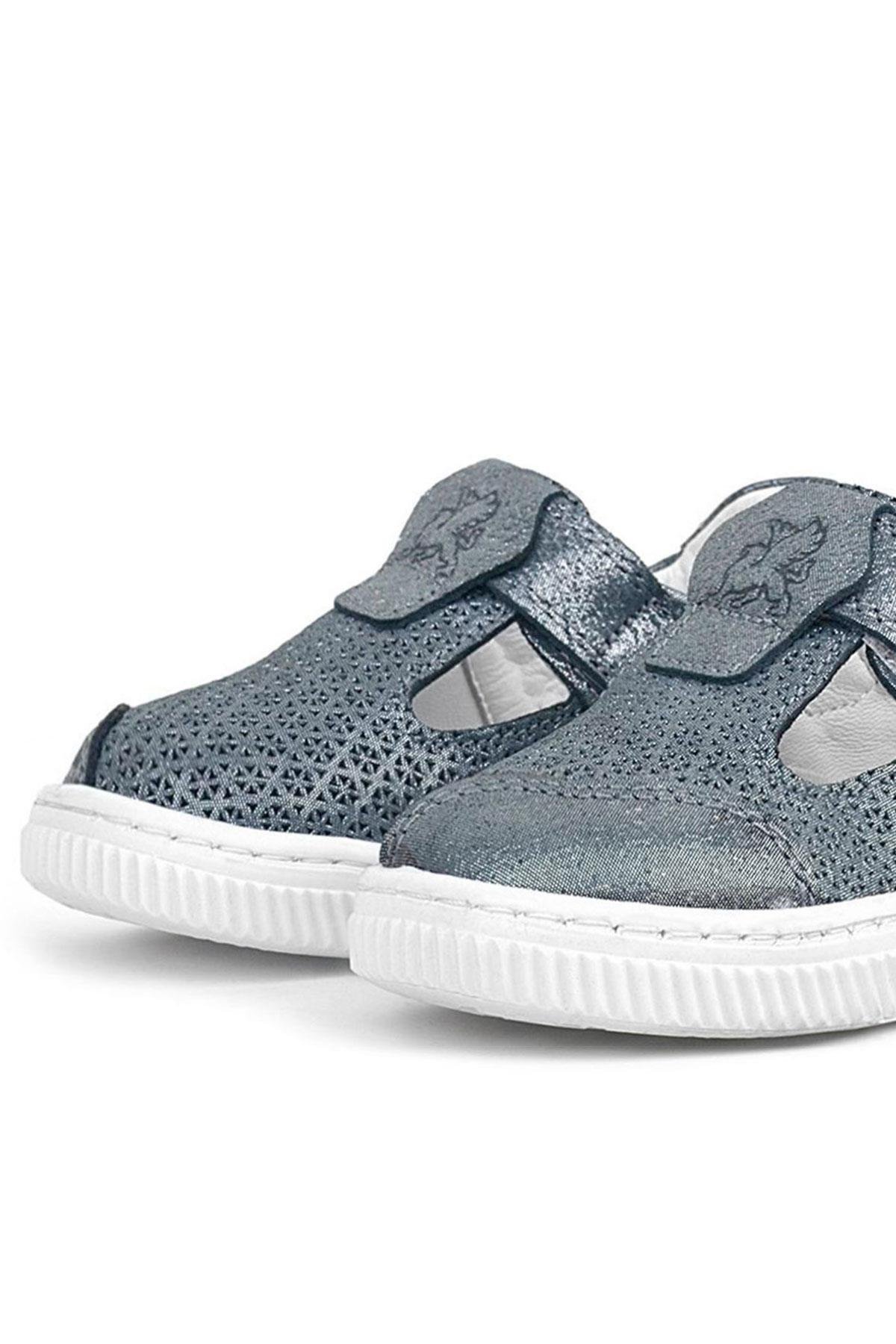 Bheem Hakiki Deri Gümüş Simli Cırtlı Bebek Sneaker Sandalet - Görsel 9