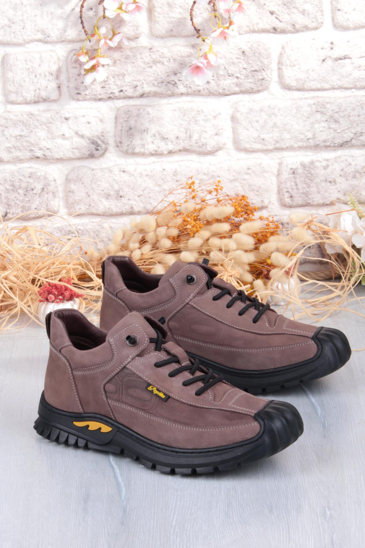 1040 Rahat Lastik Bağçıklı Kauçuk Taban Nubuk Hakiki Deri Erkek Ayakkabı - Görsel 2