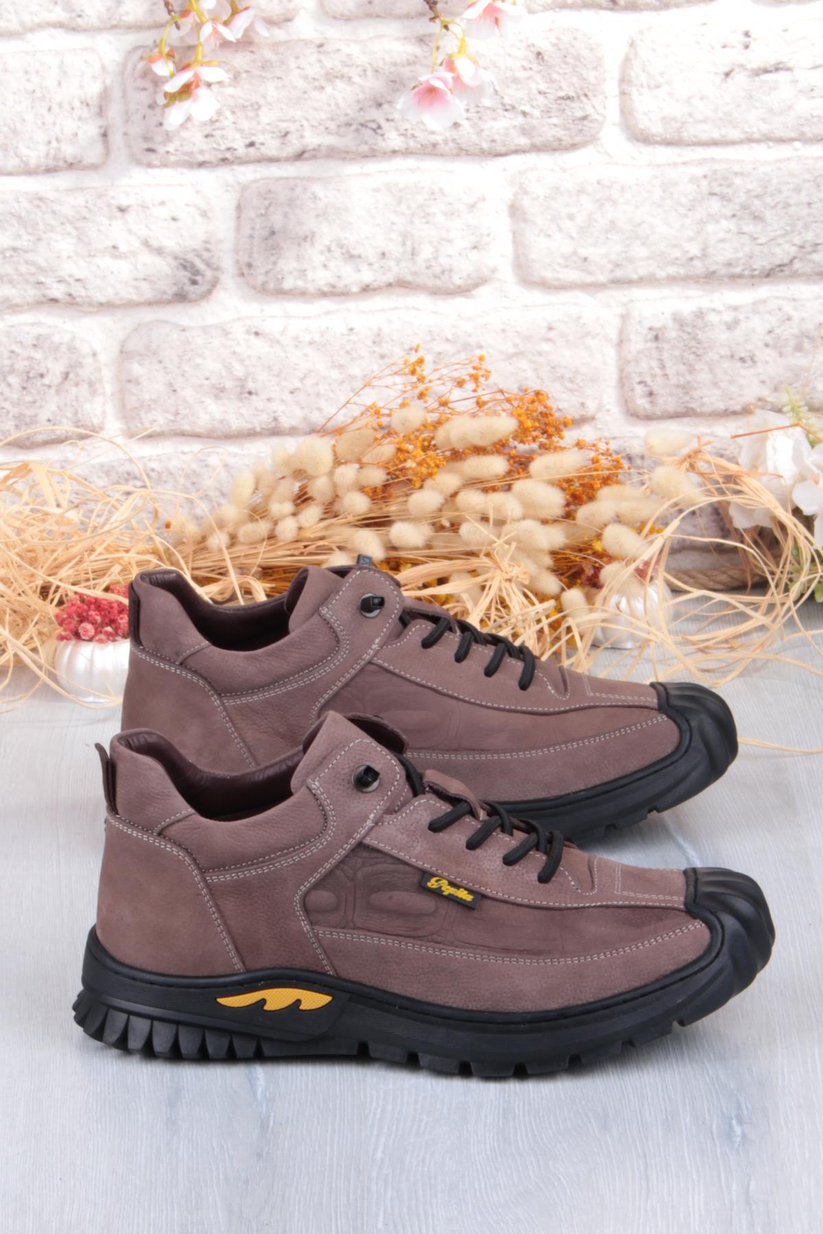 1040 Rahat Lastik Bağçıklı Kauçuk Taban Nubuk Hakiki Deri Erkek Ayakkabı - Görsel 3