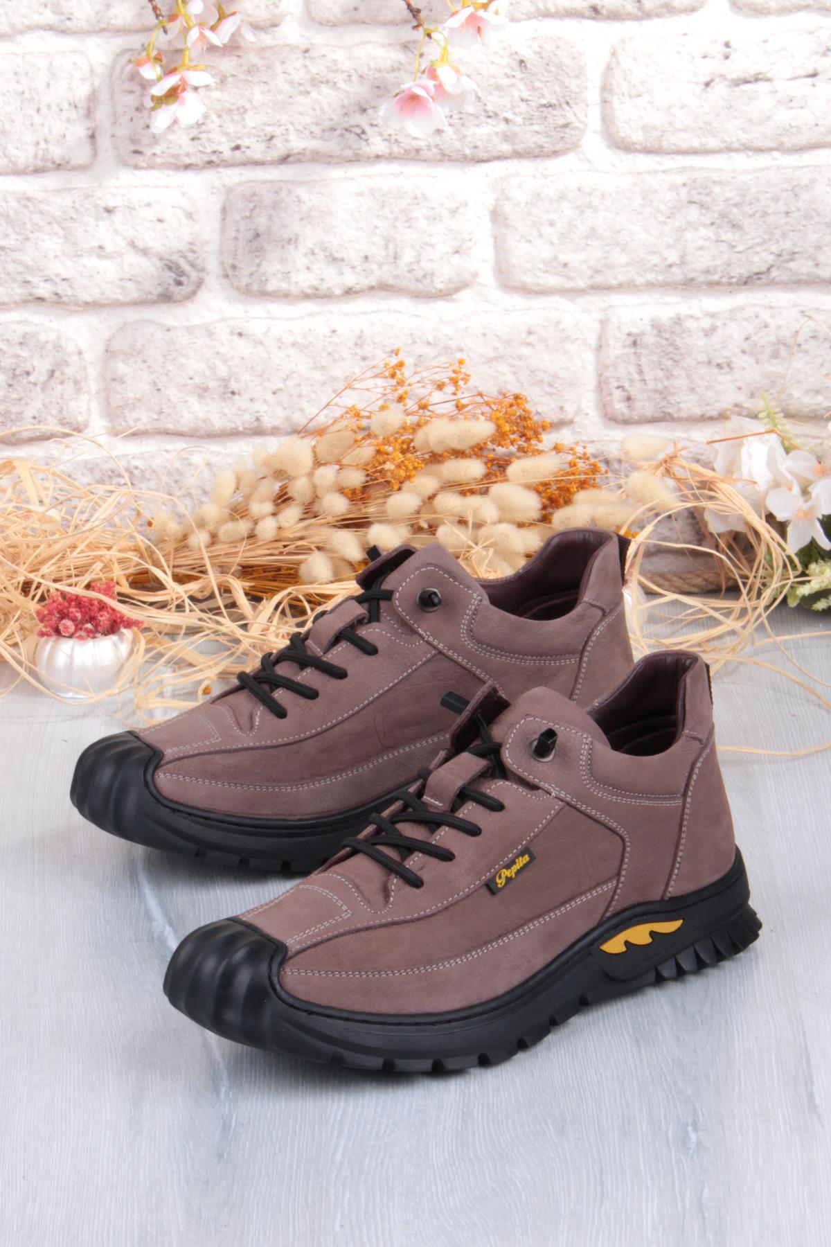 1040 Rahat Lastik Bağçıklı Kauçuk Taban Nubuk Hakiki Deri Erkek Ayakkabı - Görsel 4