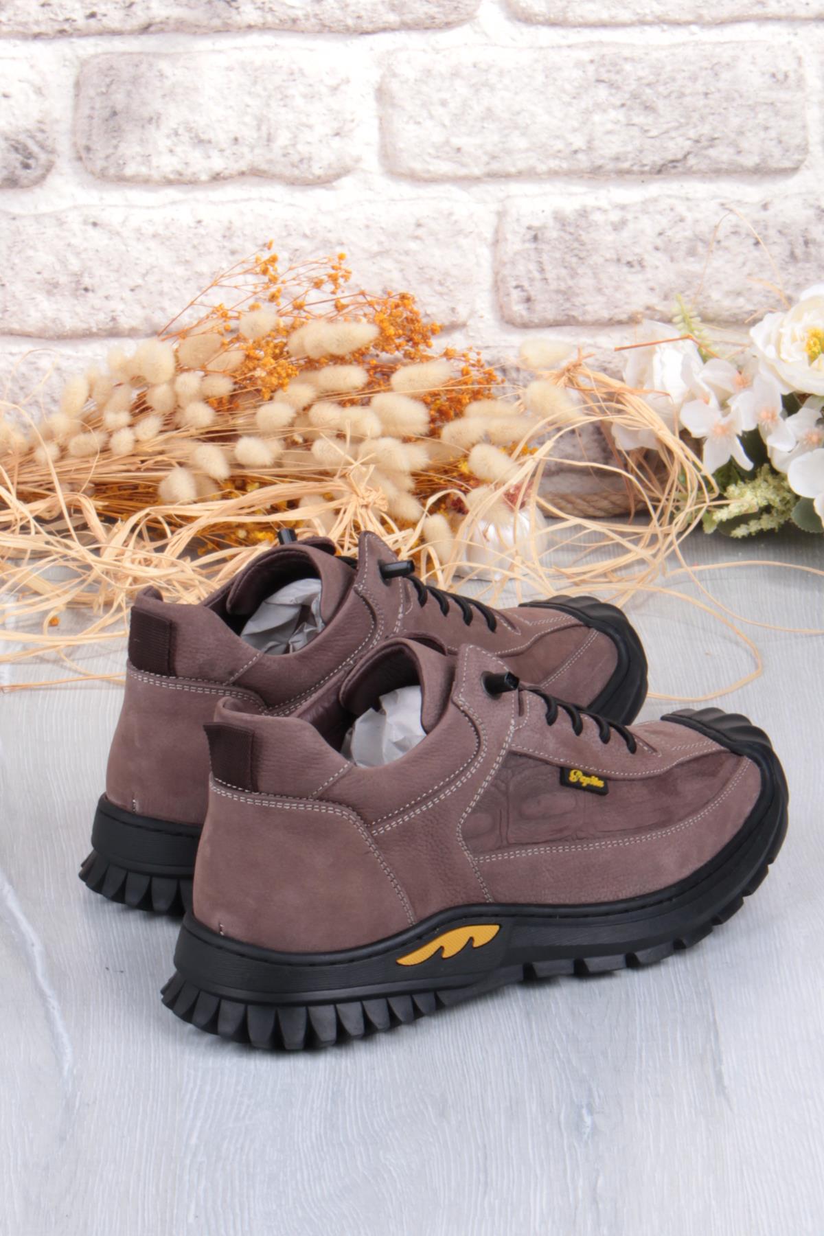 1040 Rahat Lastik Bağçıklı Kauçuk Taban Nubuk Hakiki Deri Erkek Ayakkabı - Görsel 5