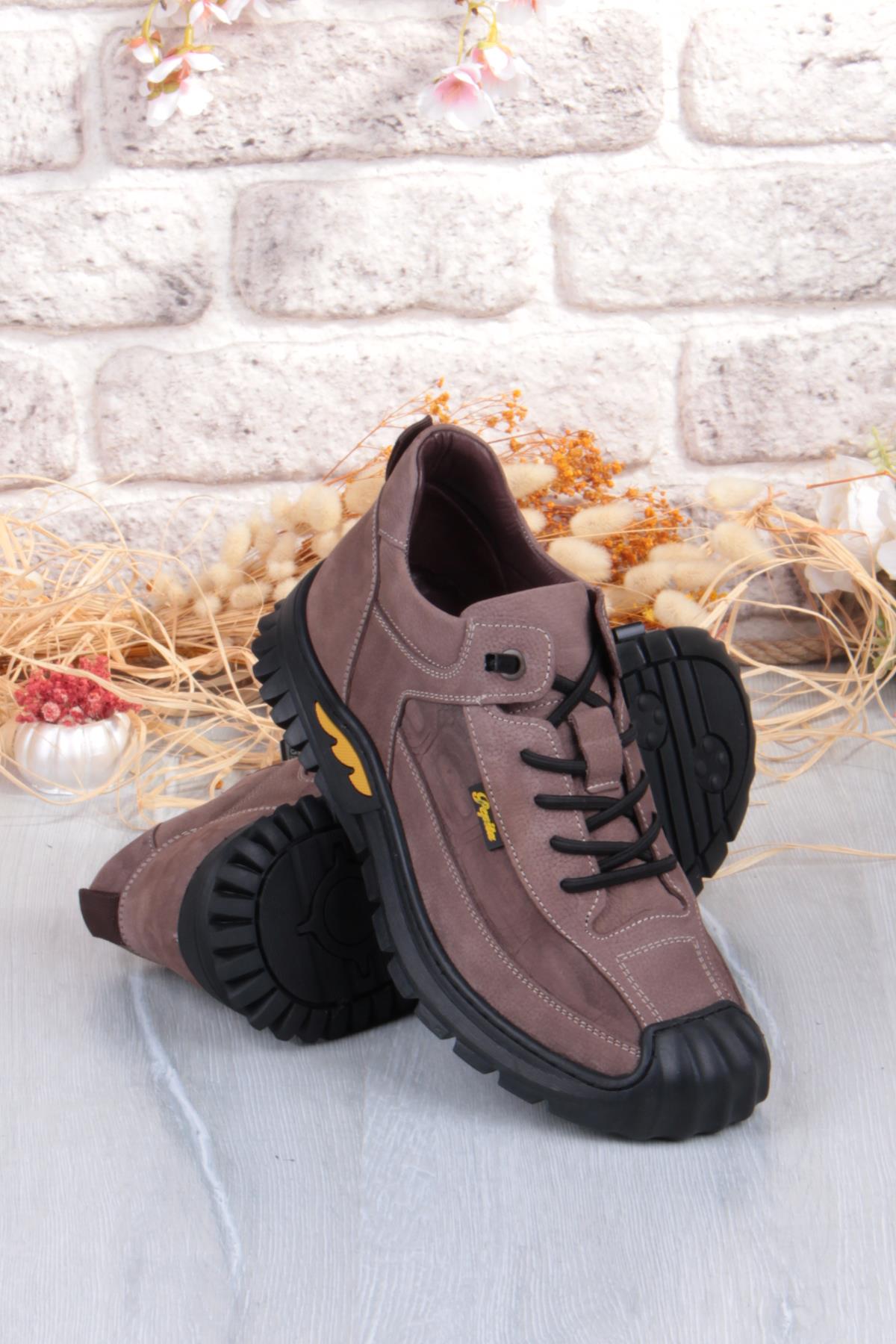 1040 Rahat Lastik Bağçıklı Kauçuk Taban Nubuk Hakiki Deri Erkek Ayakkabı - Görsel 6