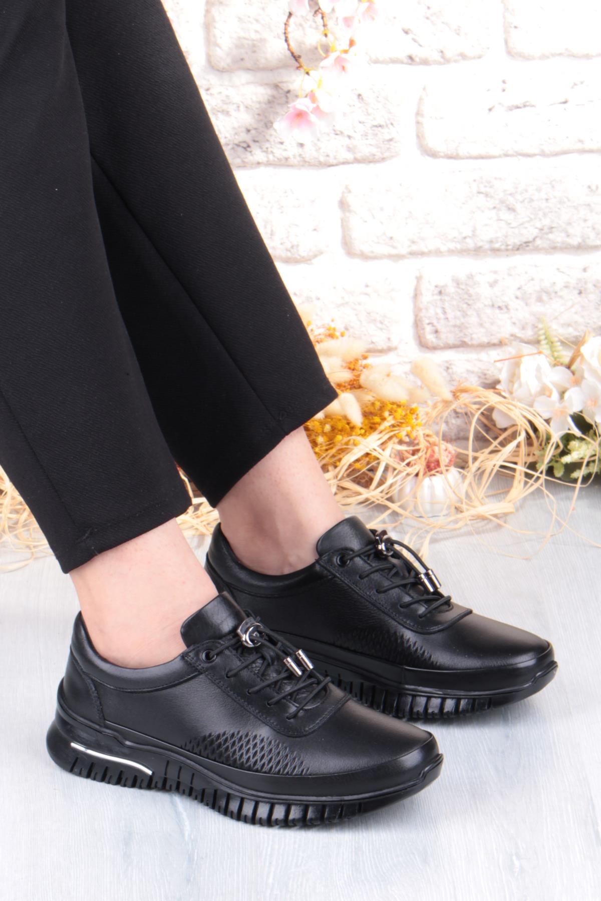 9407 Comfort Yumuşak Esnek Kauçuk Kaymaz Taban Hakiki Deri Kadın Ayakkabı - Görsel 2