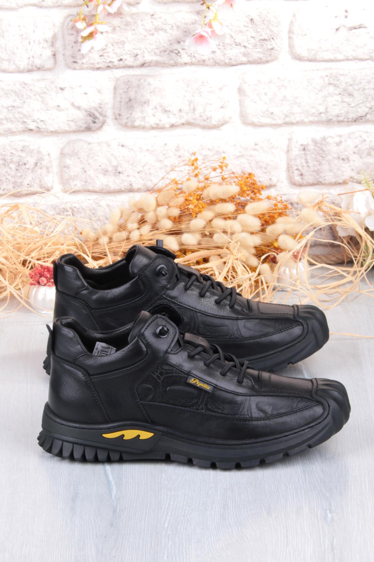 1040 Rahat Lastik Bağçıklı Kauçuk Taban Nubuk Hakiki Deri Erkek Ayakkabı - Görsel 3