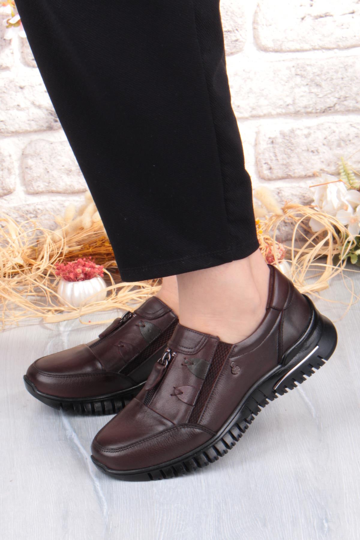 Z006 Comfort Yumuşak Esnek Kauçuk Kaymaz Taban Hakiki Deri Kadın Ayakkabı - Görsel 3