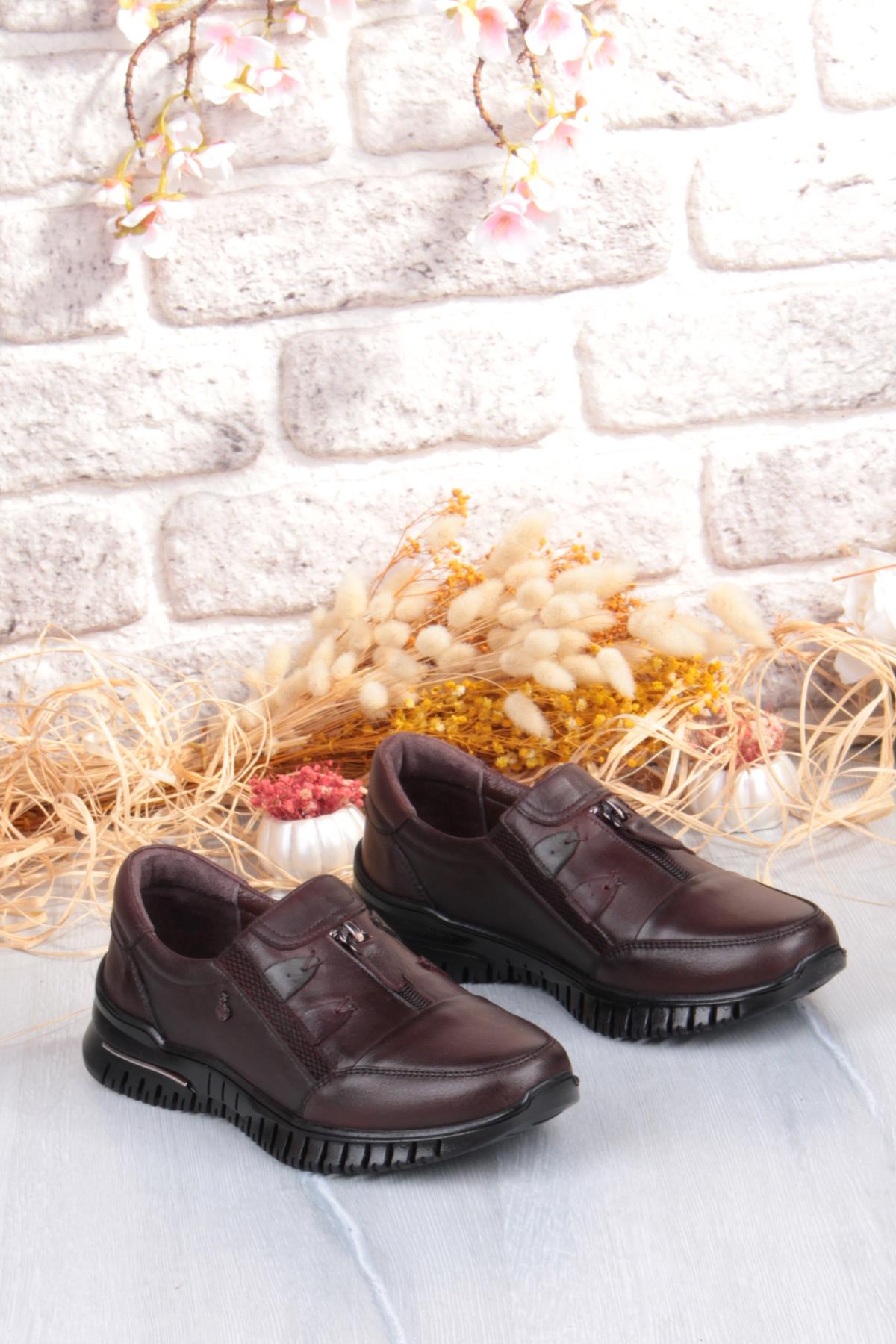 Z006 Comfort Yumuşak Esnek Kauçuk Kaymaz Taban Hakiki Deri Kadın Ayakkabı - Görsel 6