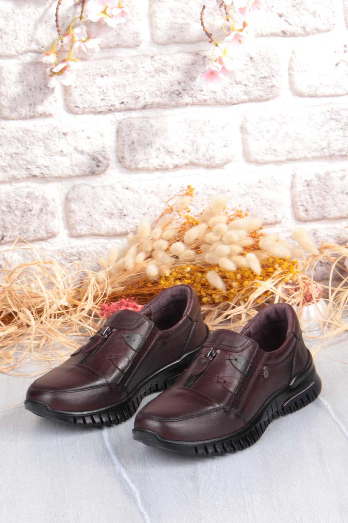 Z006 Comfort Yumuşak Esnek Kauçuk Kaymaz Taban Hakiki Deri Kadın Ayakkabı - Görsel 7