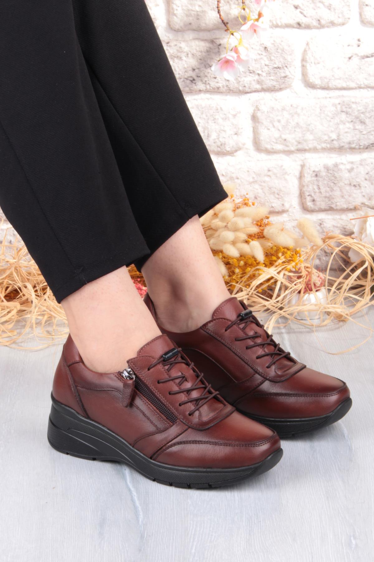 9402 Comfort Yumuşak Esnek Kauçuk Kaymaz Taban Hakiki Deri Kadın Ayakkabı - Görsel 2