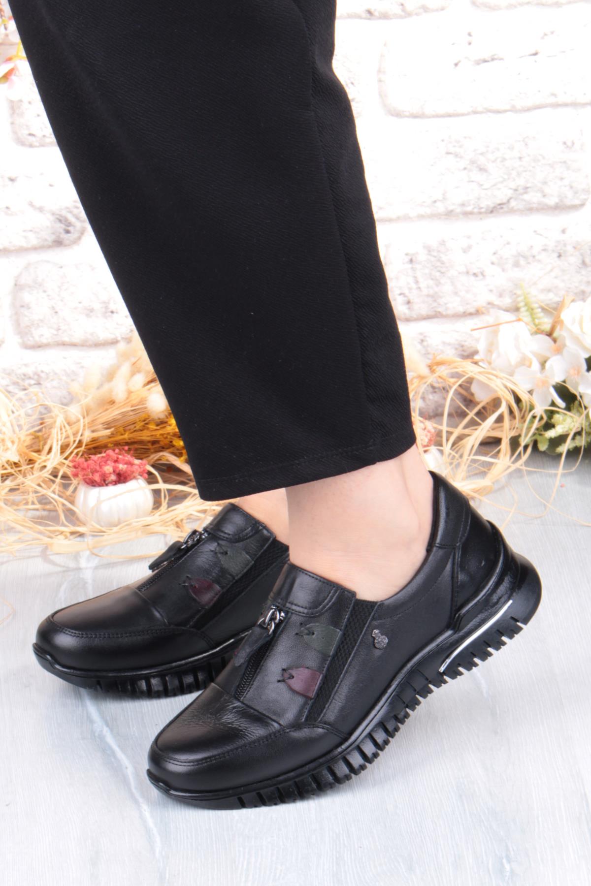 Z006 Comfort Yumuşak Esnek Kauçuk Kaymaz Taban Hakiki Deri Kadın Ayakkabı - Görsel 3